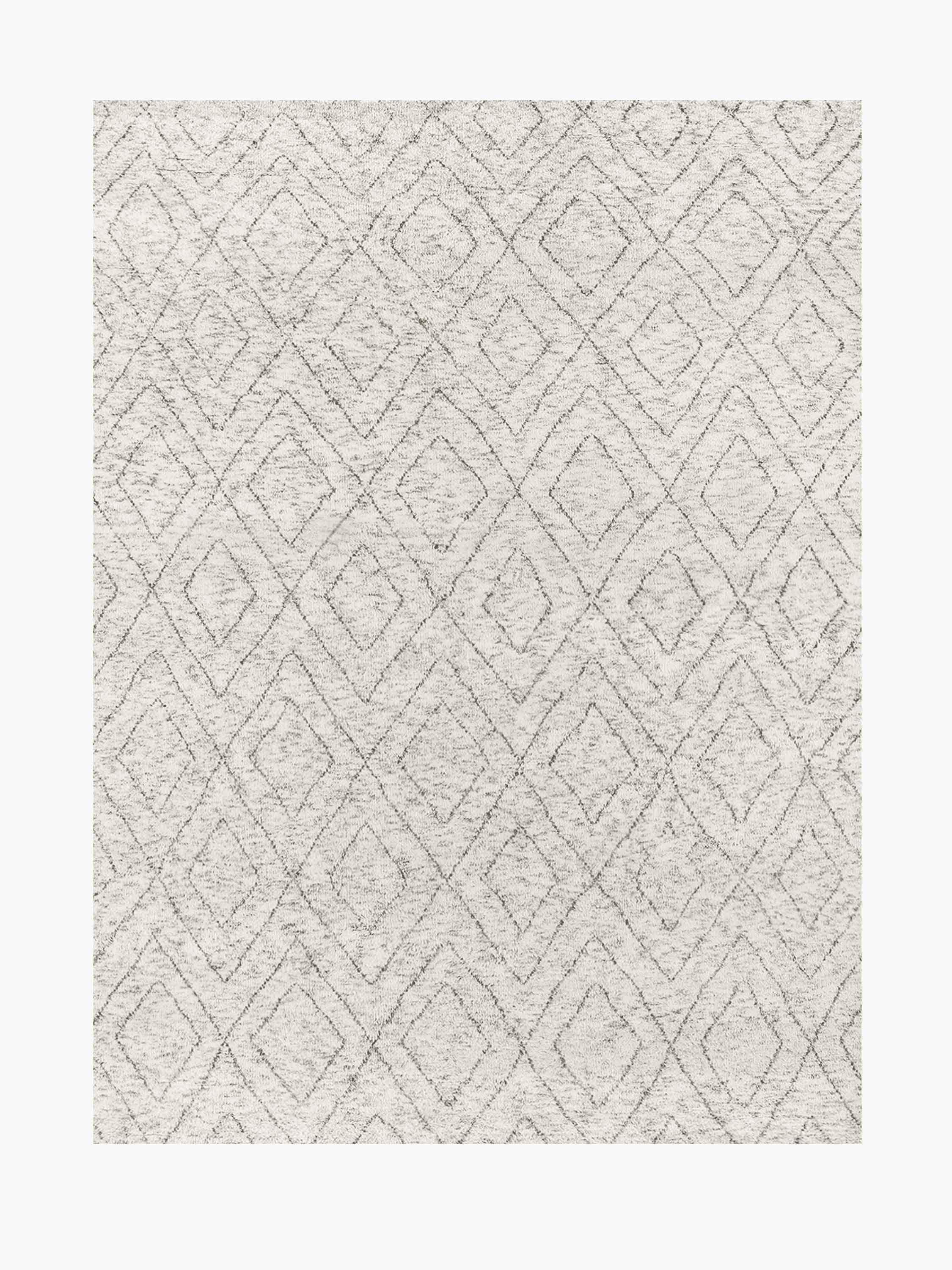 For Sale: Silver Ben Soleimani Double Diamond Rug– Moroccan Hand-knotted Wool Grey 6'x9'