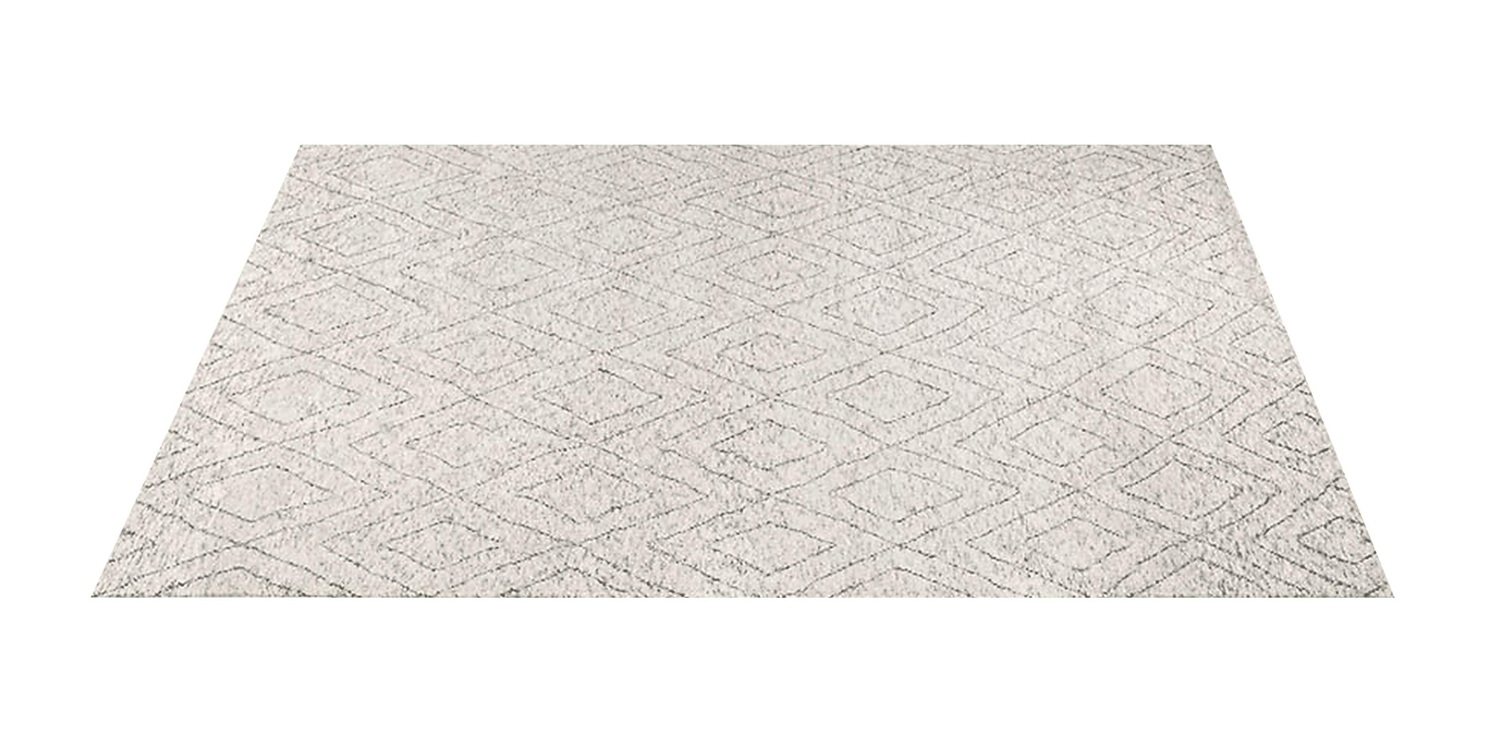 For Sale: Silver Ben Soleimani Double Diamond Rug– Moroccan Hand-knotted Wool Grey 6'x9' 2