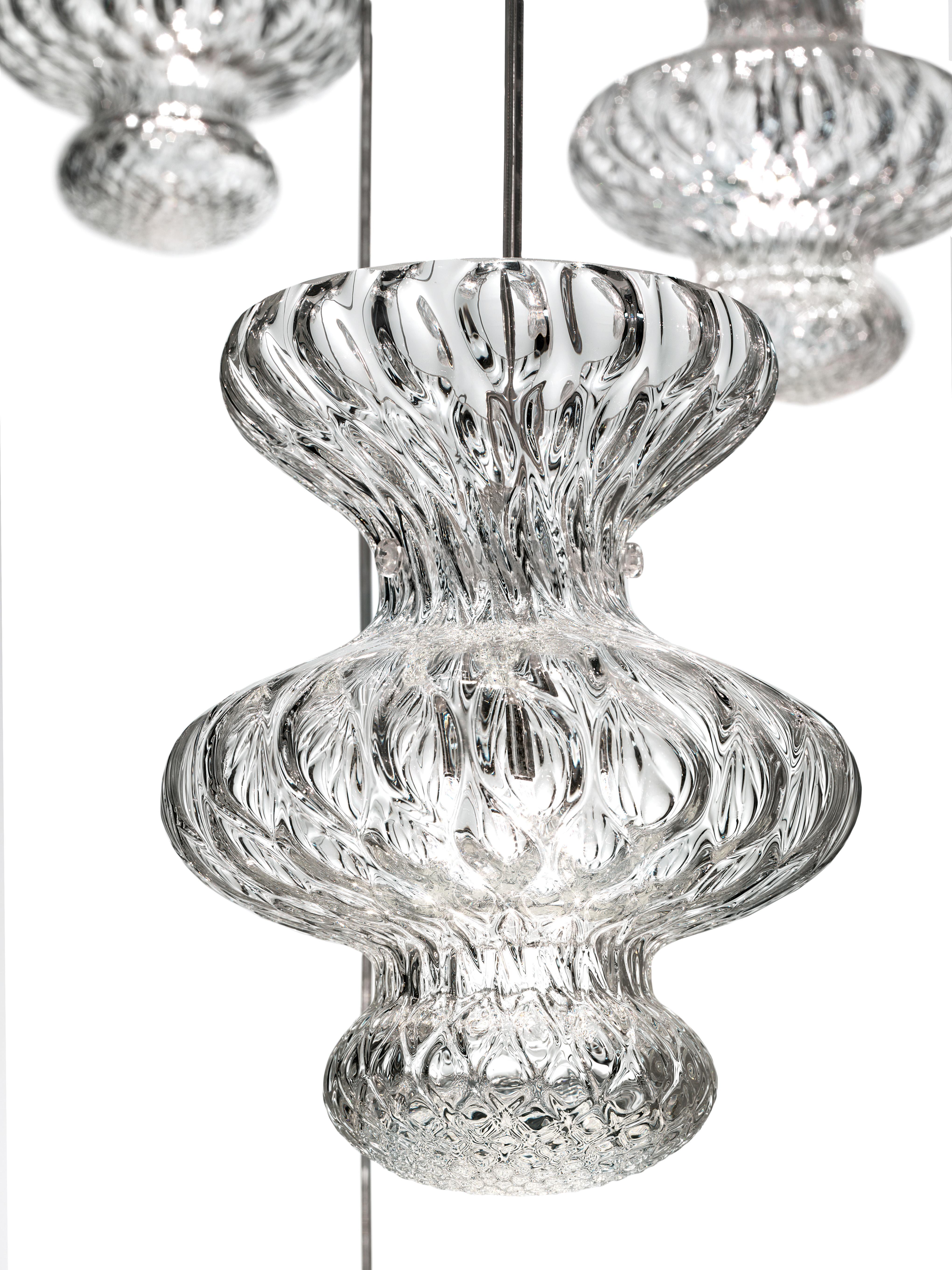 Clear (Crystal_CC) Spinn 7219 Suspension Lamp in Glass and Polished Chrome, by Barovier&Toso 5