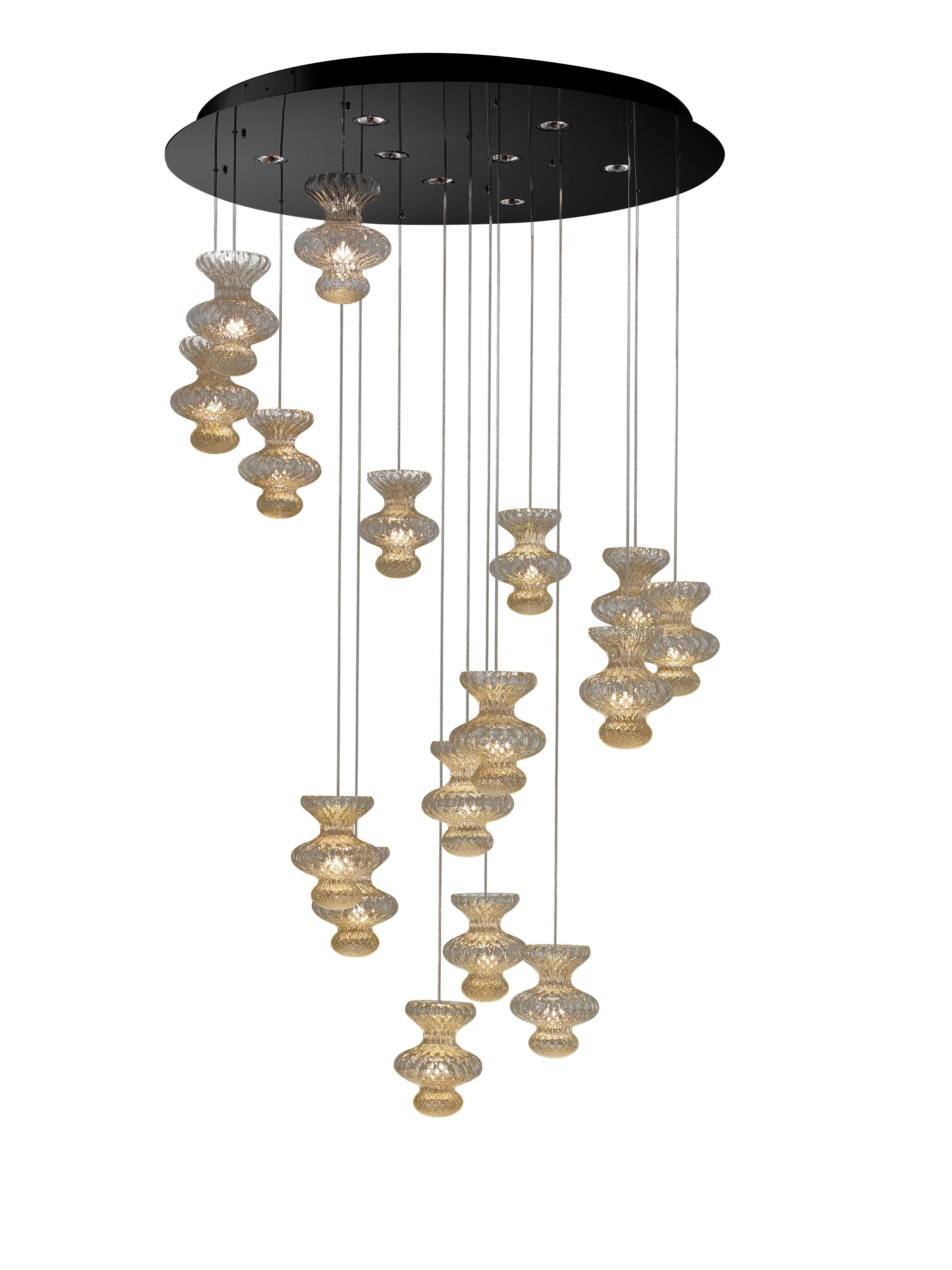 Gold (Gold_OO) Spinn 7219 Suspension Lamp in Glass and Polished Chrome, by Barovier&Toso