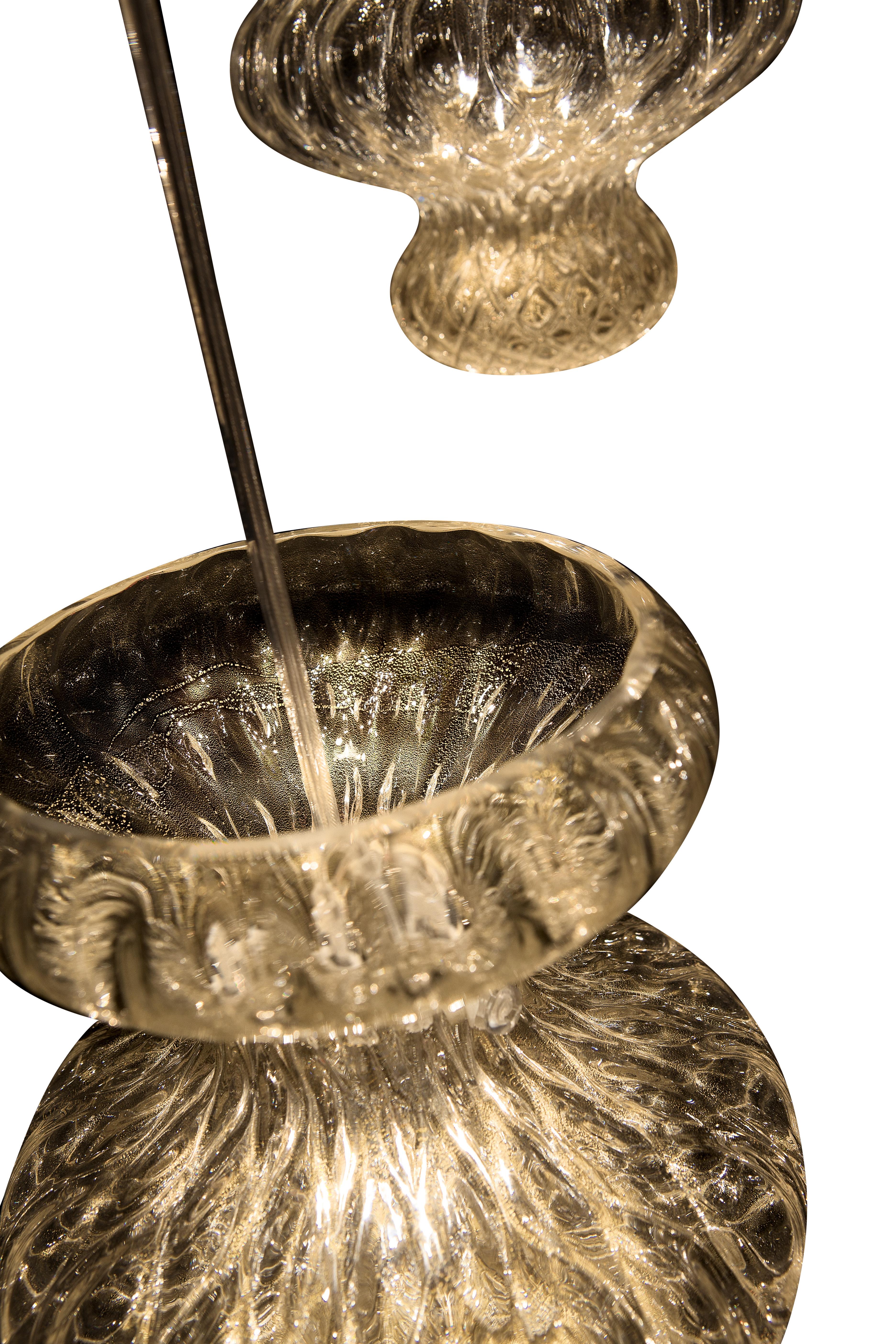 Gold (Gold_OO) Spinn 7219 Suspension Lamp in Glass and Polished Chrome, by Barovier&Toso 4