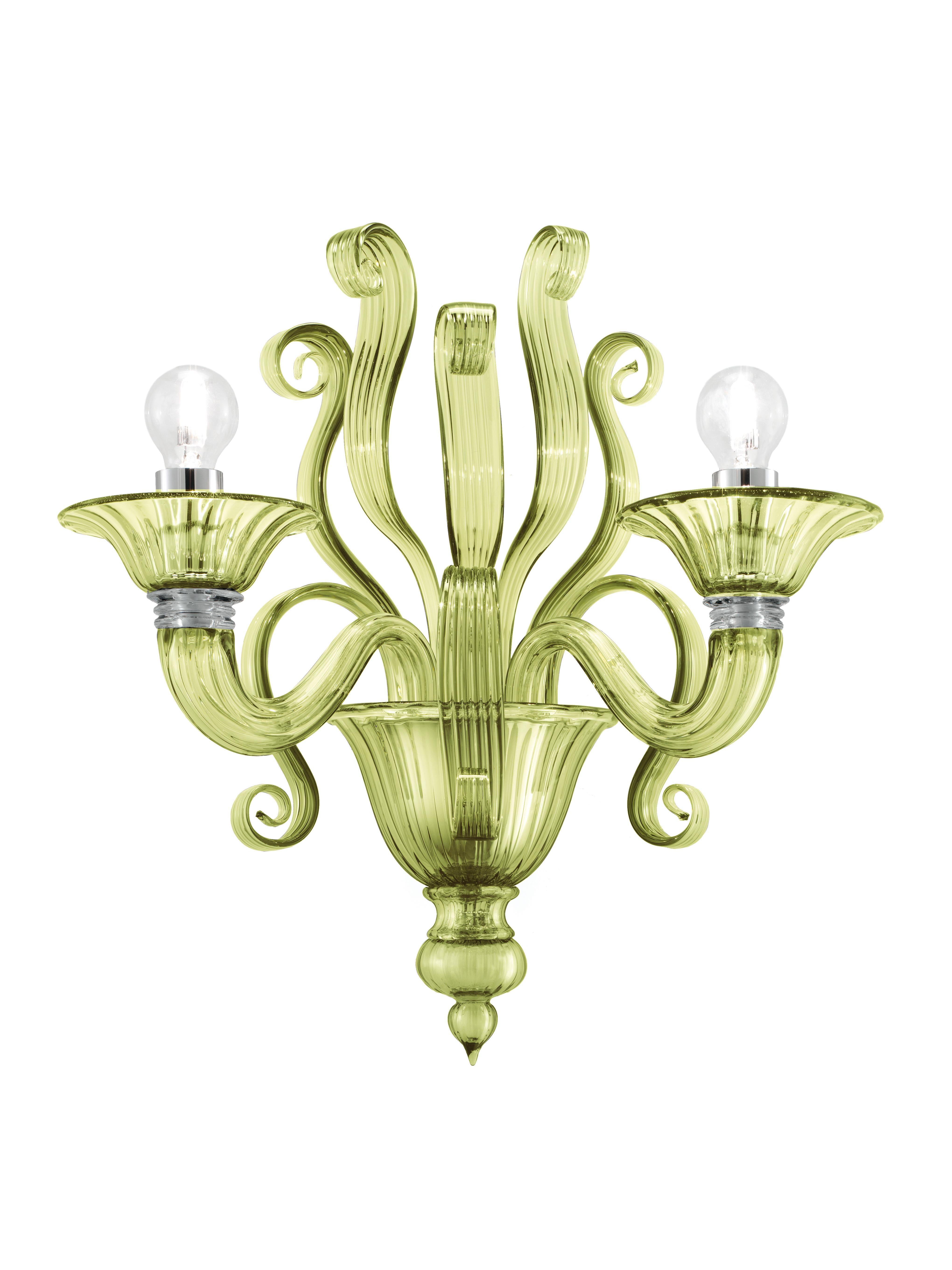 Green (Liquid Citron_EL) Redon 5308 02 Wall Sconce in Glass and Polished Chrome, by Barovier&Toso