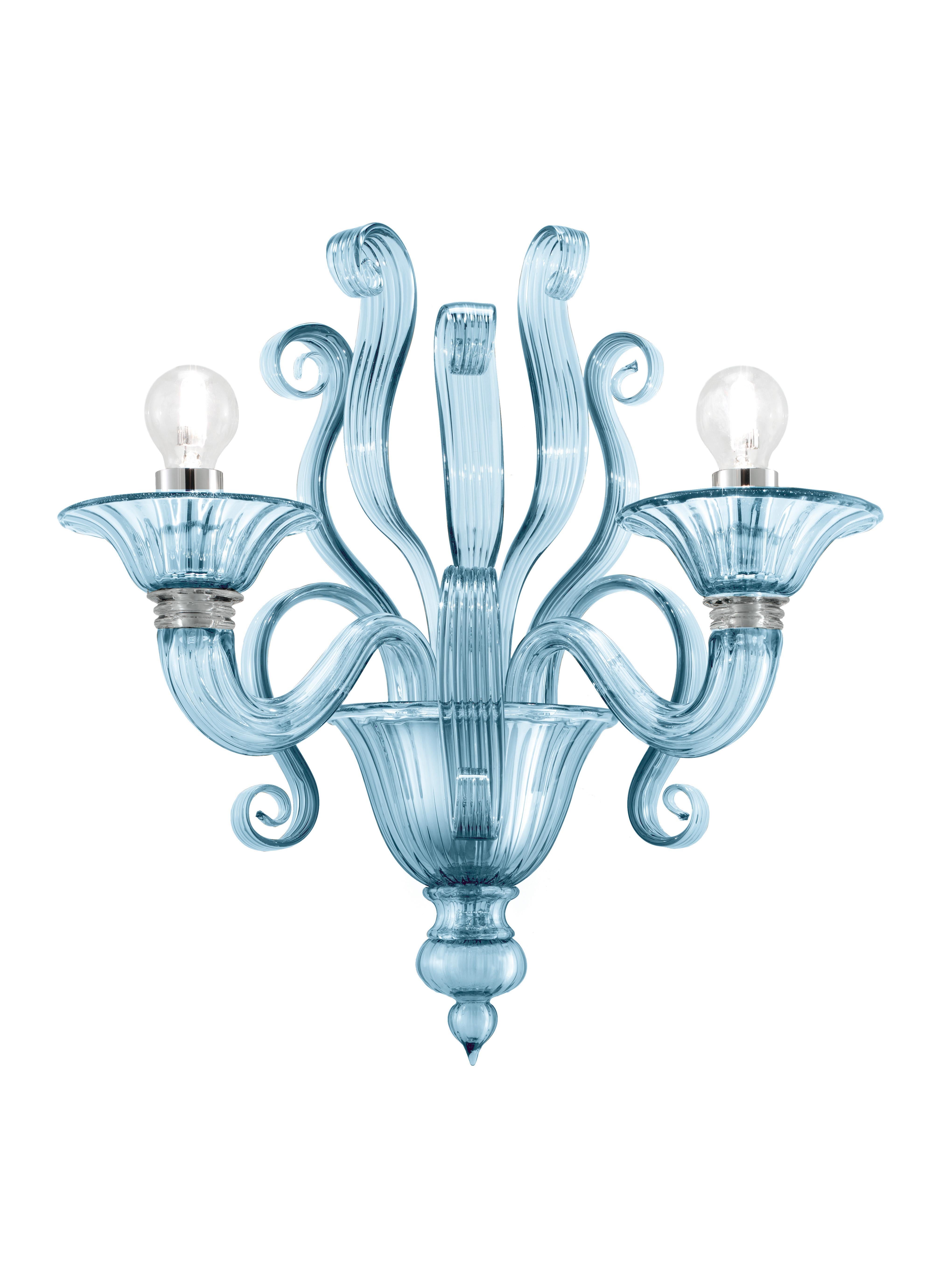 Blue (Aquamarine_AQ) Redon 5308 02 Wall Sconce in Glass and Polished Chrome, by Barovier&Toso