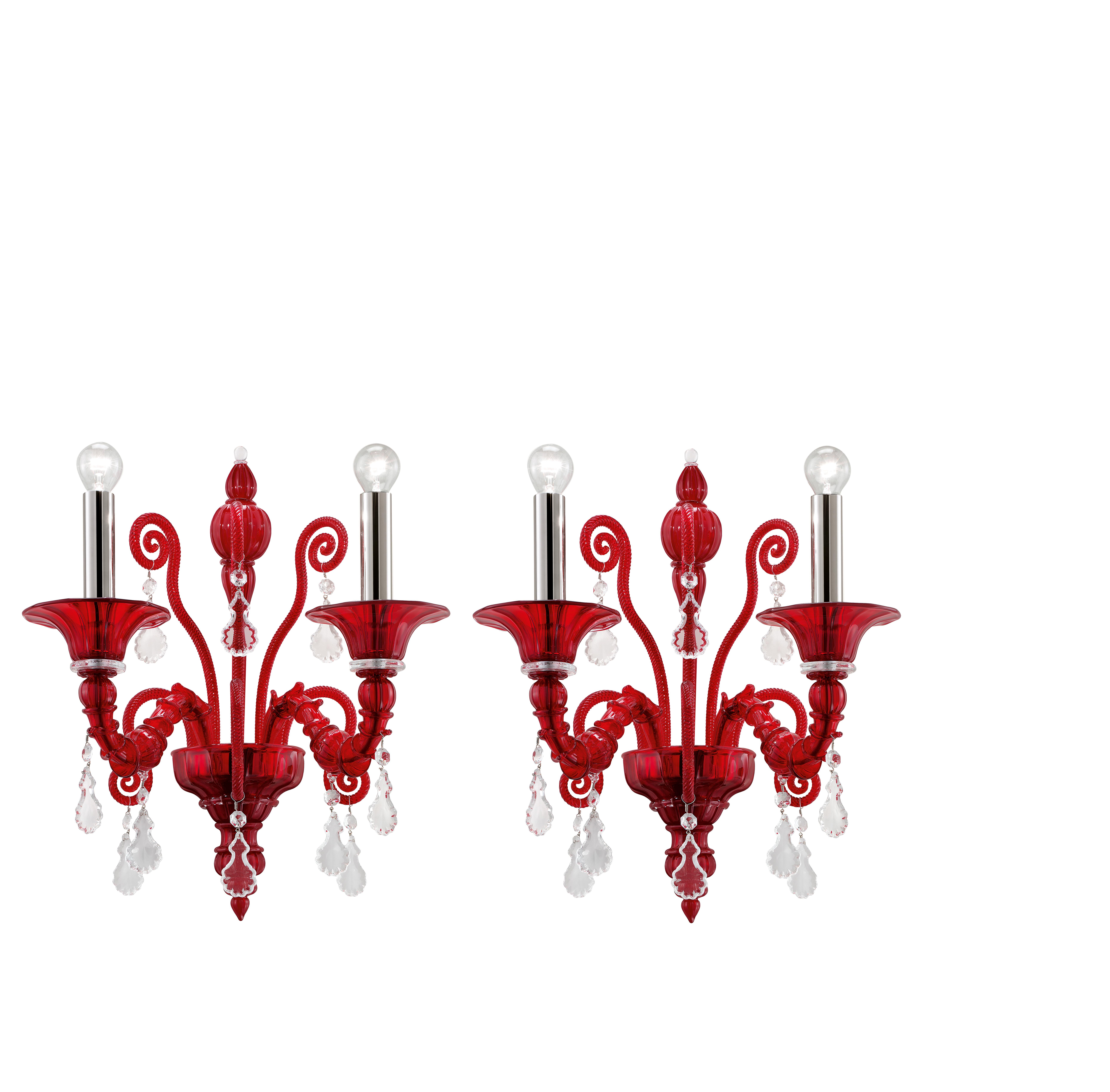 Red (Red_RR) Taif 5350 02 Wall Sconce in Glass with Chrome, by Barovier&Toso 2