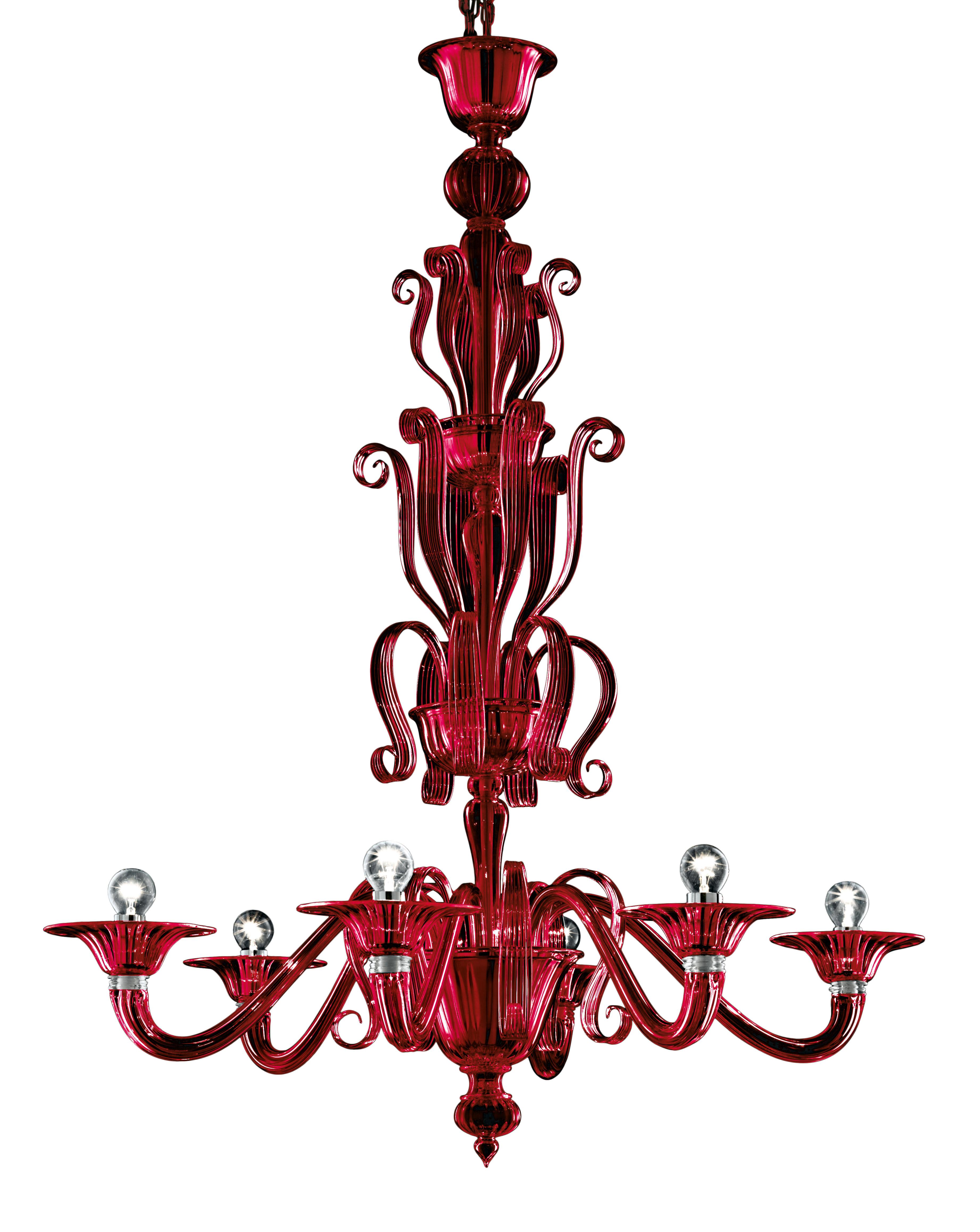Red (Red_RR) Redon 5308 06 Chandelier in Glass and Polished Chrome, by Barovier&Toso