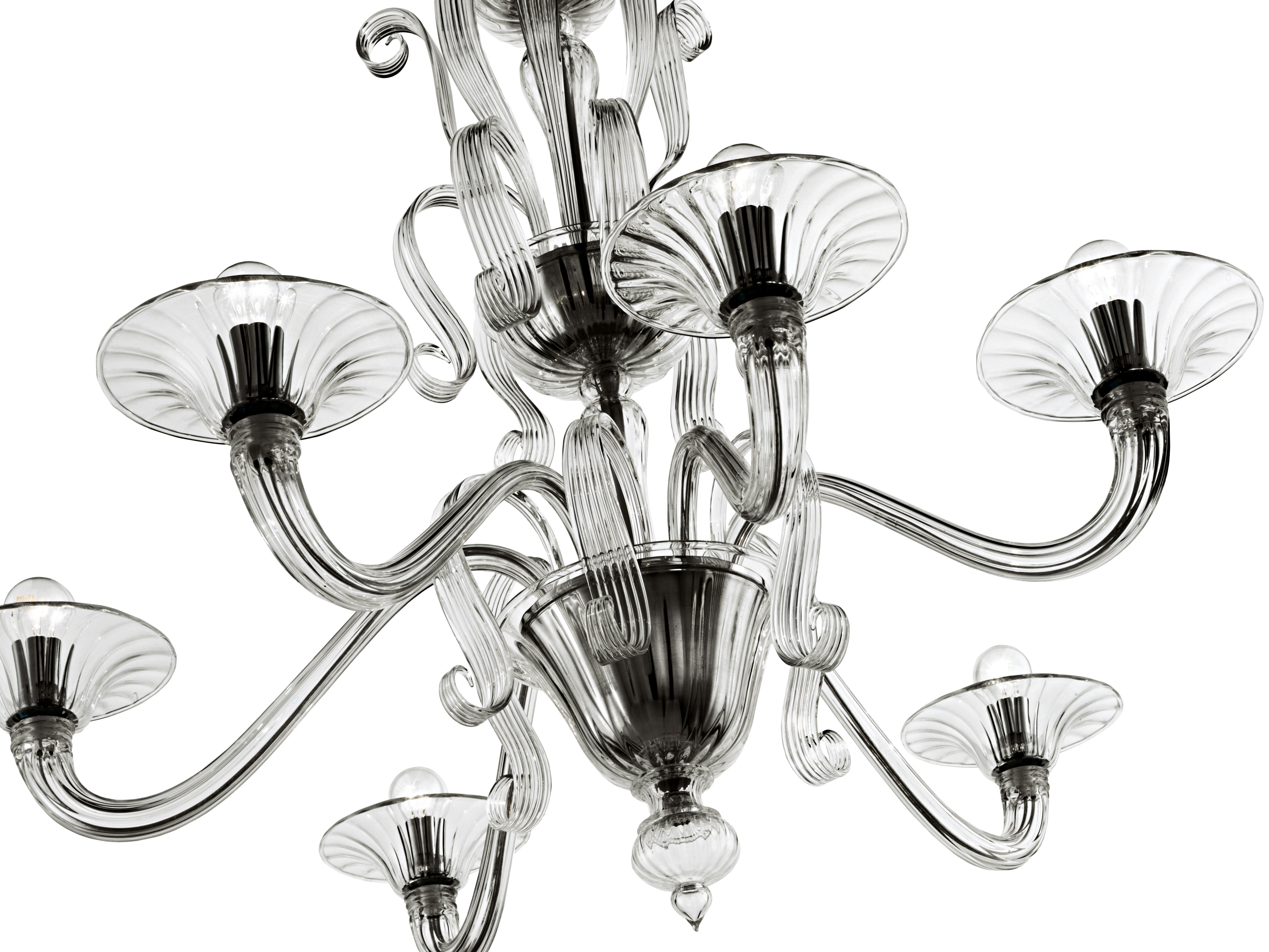 Clear (Crystal_CC) Redon 5308 06 Chandelier in Glass and Polished Chrome, by Barovier&Toso 2