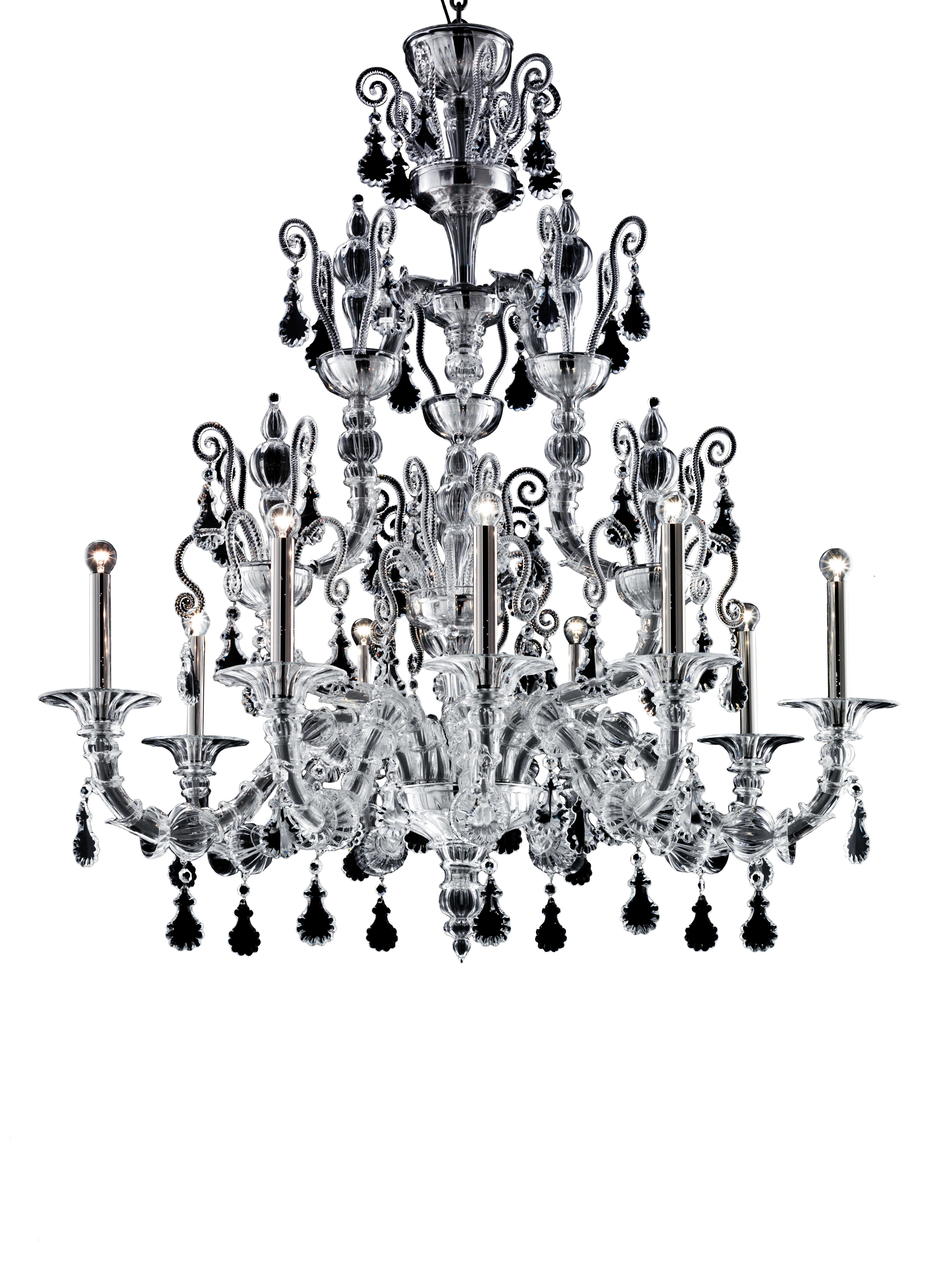 Clear (Crystal_CC) Taif 5350 09 Chandelier in Glass with Chrome, by Barovier&Toso