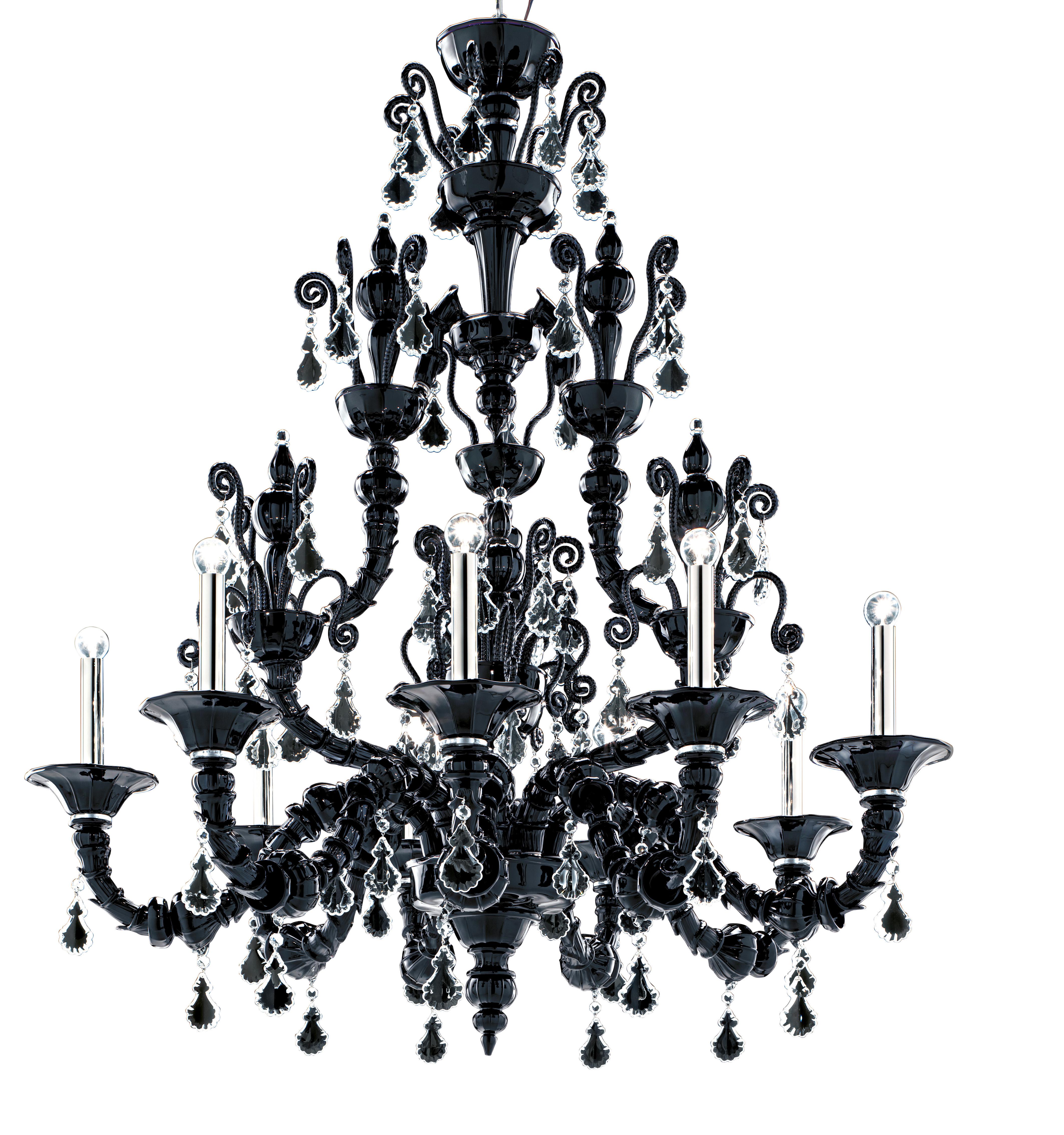 Black (Black_CN) Taif 5350 09 Chandelier in Glass with Chrome, by Barovier&Toso