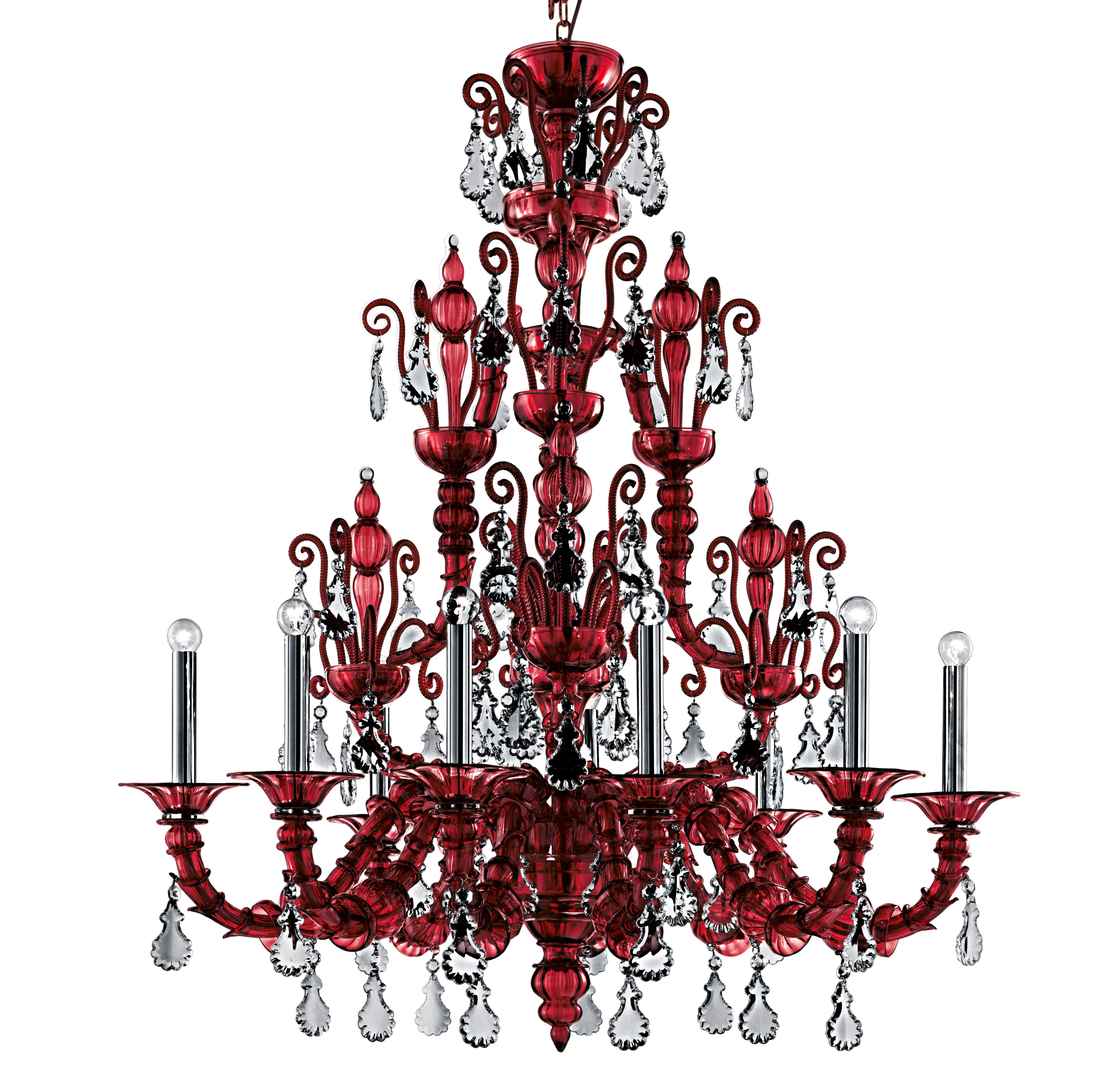 Red (Red_RR) Taif 5350 09 Chandelier in Glass with Chrome, by Barovier&Toso