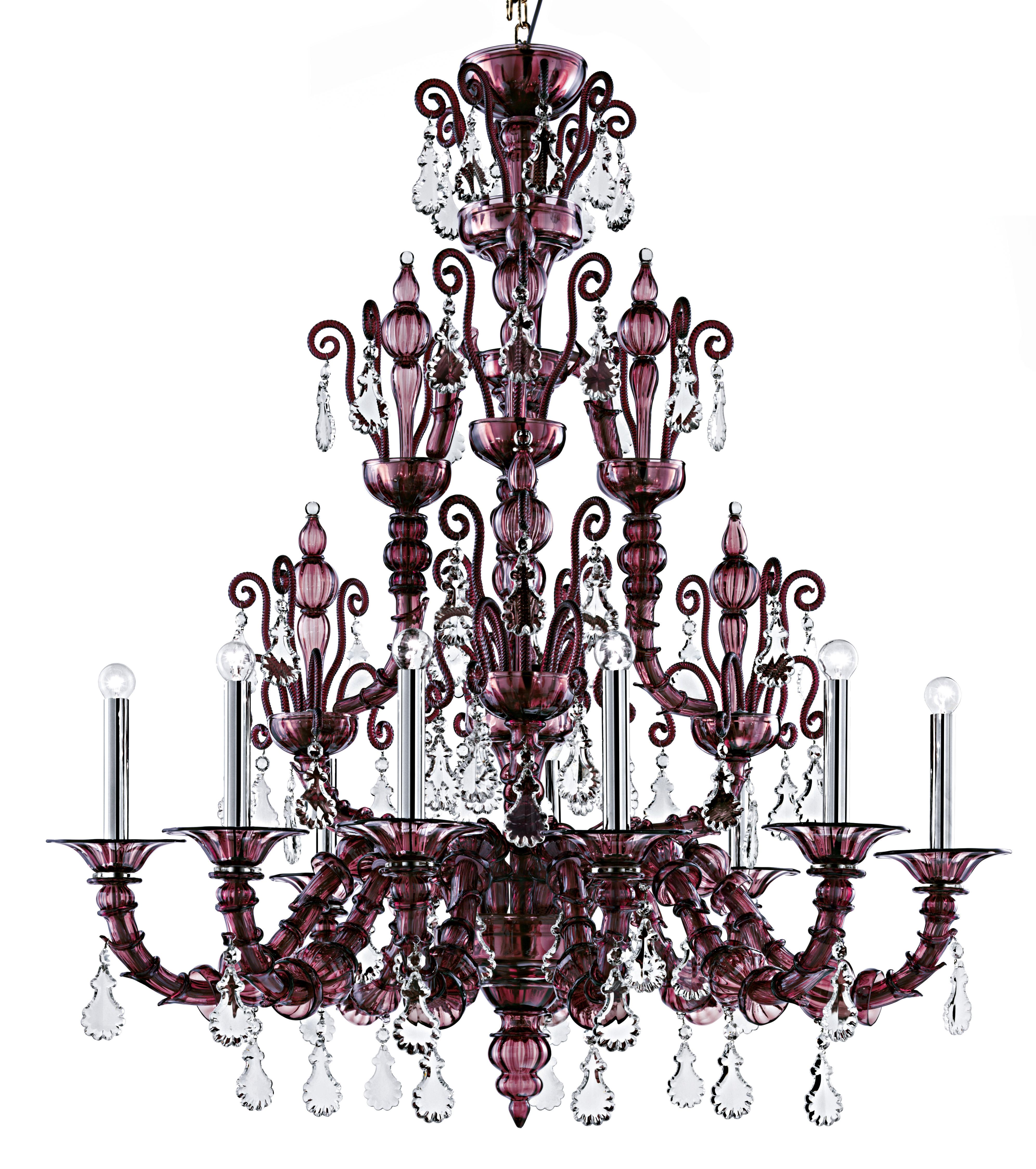 Purple (Violet_VI) Taif 5350 09 Chandelier in Glass with Chrome, by Barovier&Toso