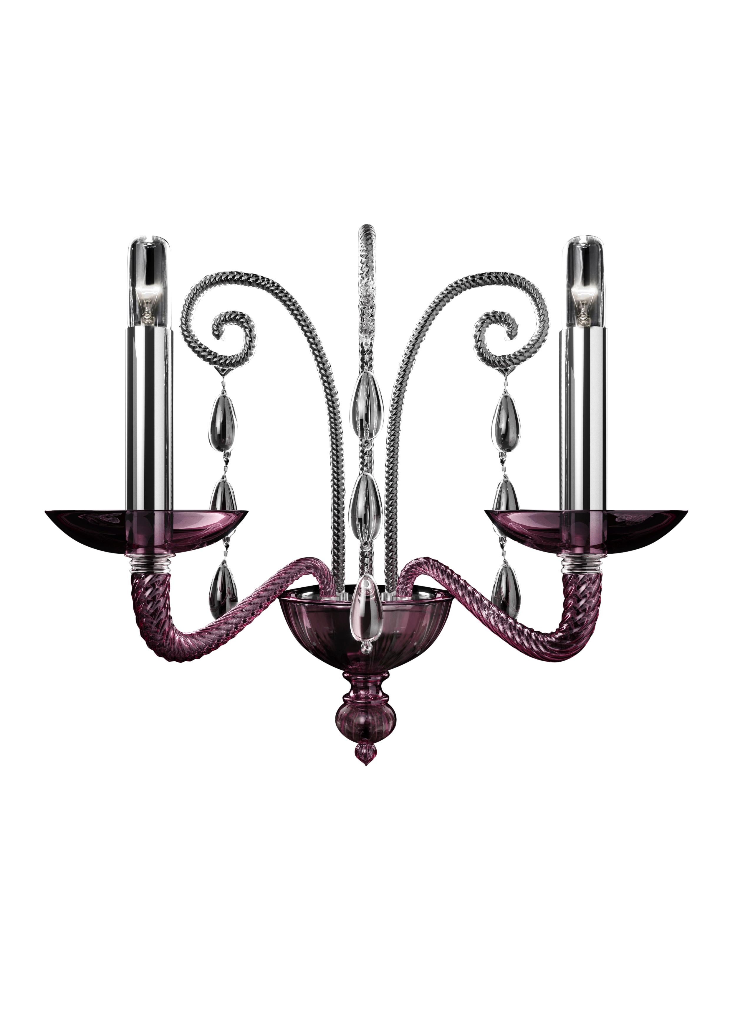 Purple (Violet_VI) Taymyr 5589 02 Wall Sconce in Glass with Polished Chrome Finish, by Barovier