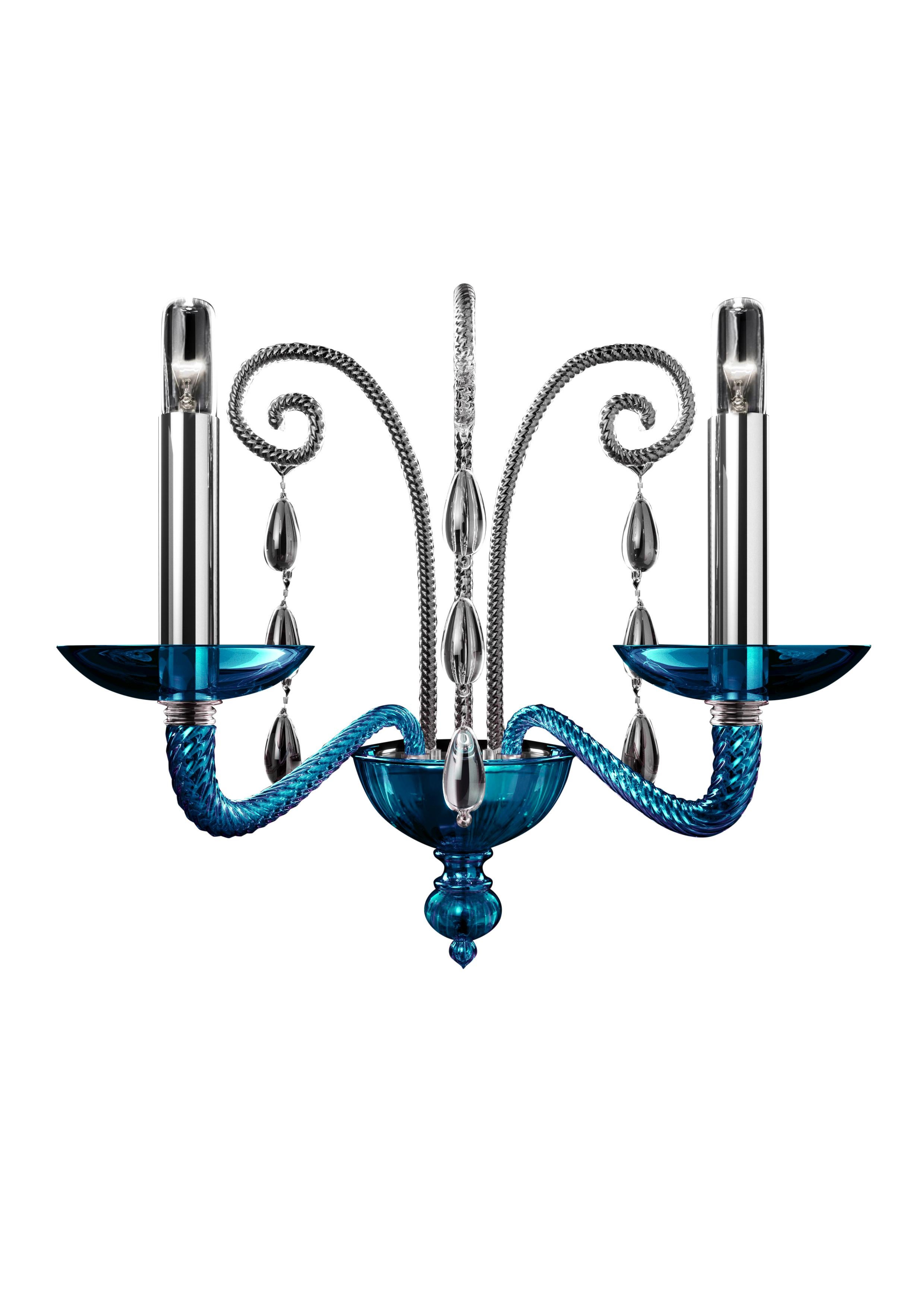 Blue (Bluastro_LQ) Taymyr 5589 02 Wall Sconce in Glass with Polished Chrome Finish, by Barovier