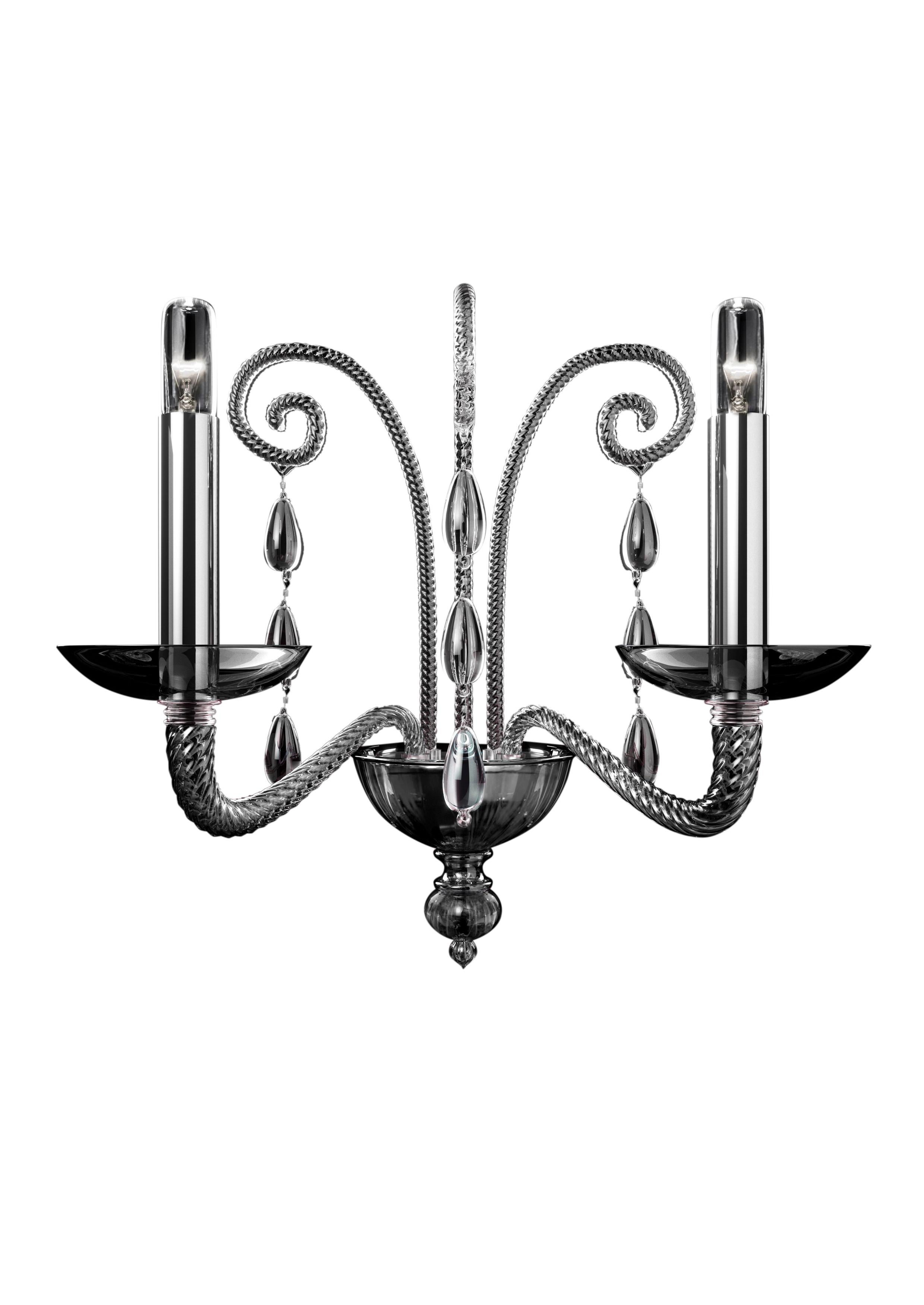 Gray (Grey_IC) Taymyr 5589 02 Wall Sconce in Glass with Polished Chrome Finish, by Barovier
