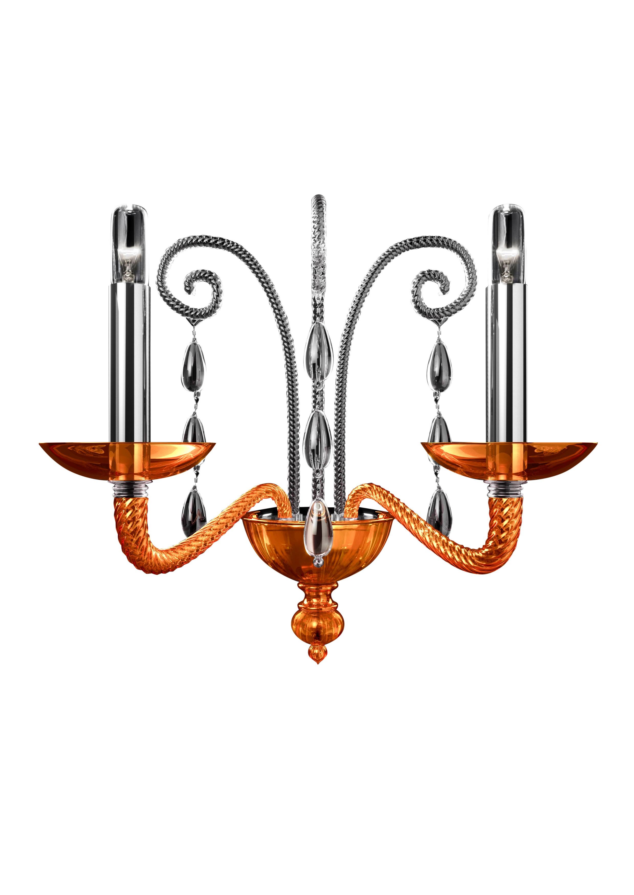 Orange (Liquid Orange_AL) Taymyr 5589 02 Wall Sconce in Glass with Polished Chrome Finish, by Barovier