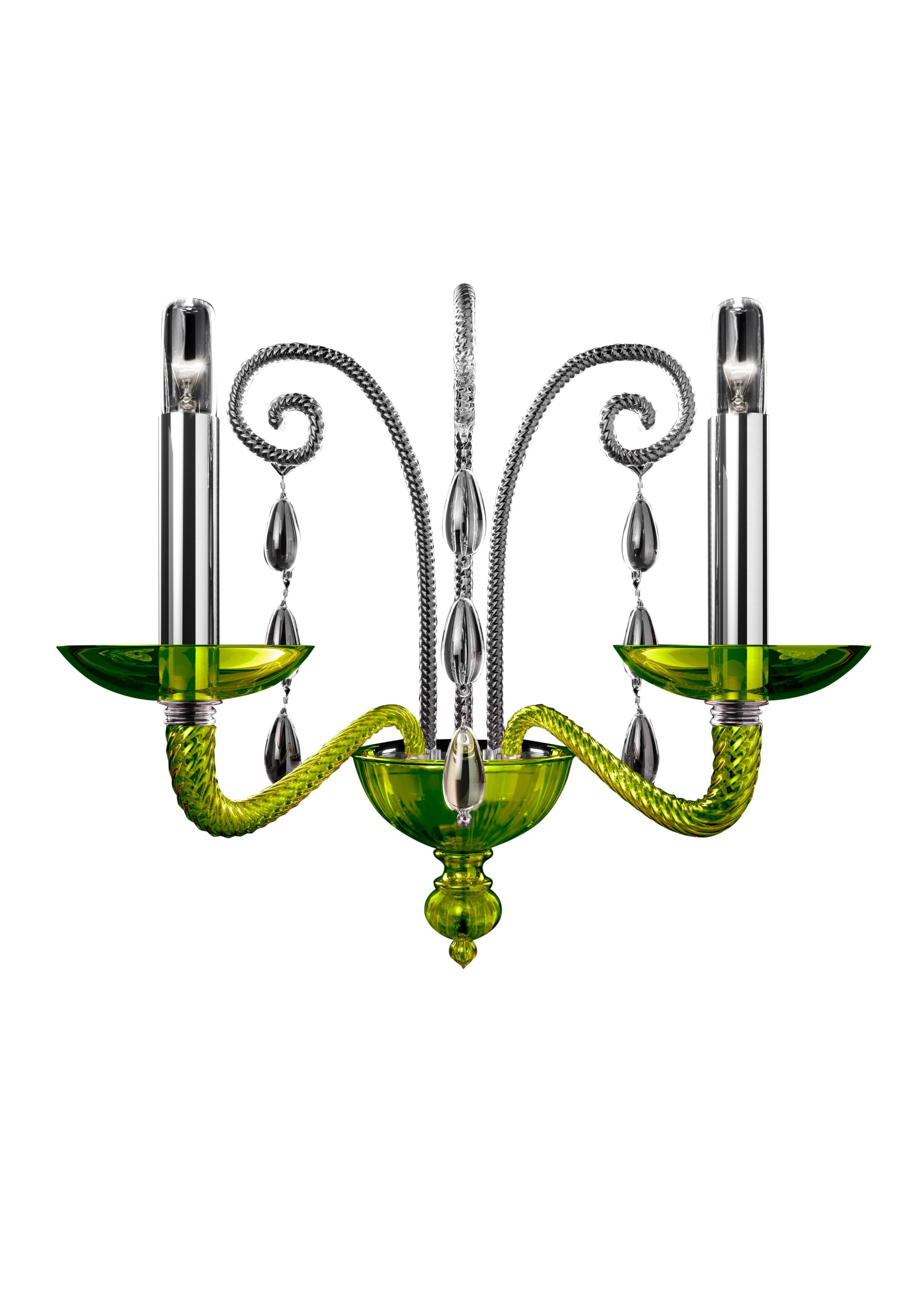 Green (Liquid Green_VL) Taymyr 5589 02 Wall Sconce in Glass with Polished Chrome Finish, by Barovier