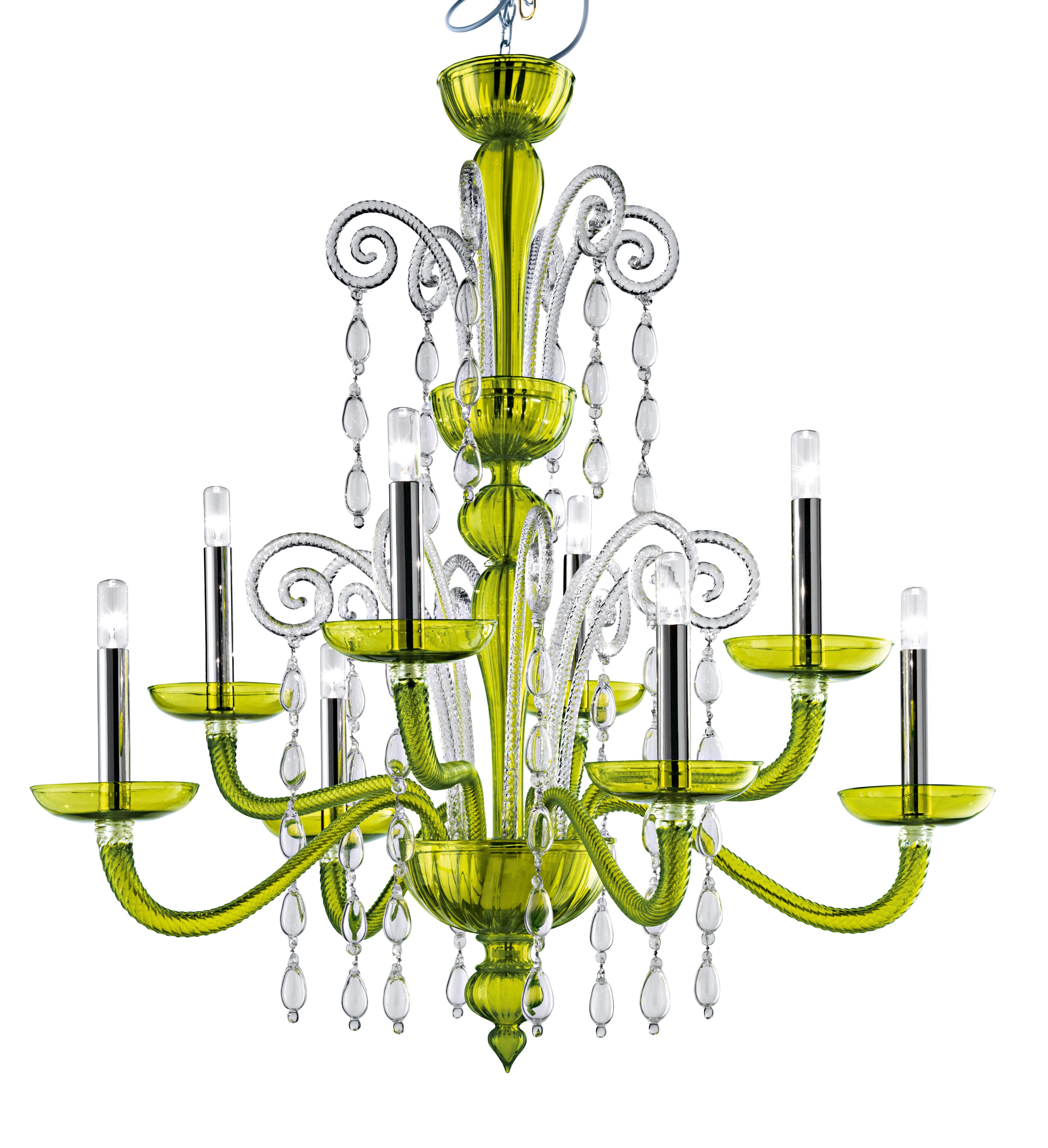 Green (Liquid Green_VL) Taymyr 5589 08 Chandelier in Glass with Polished Chrome Finish, by Barovier