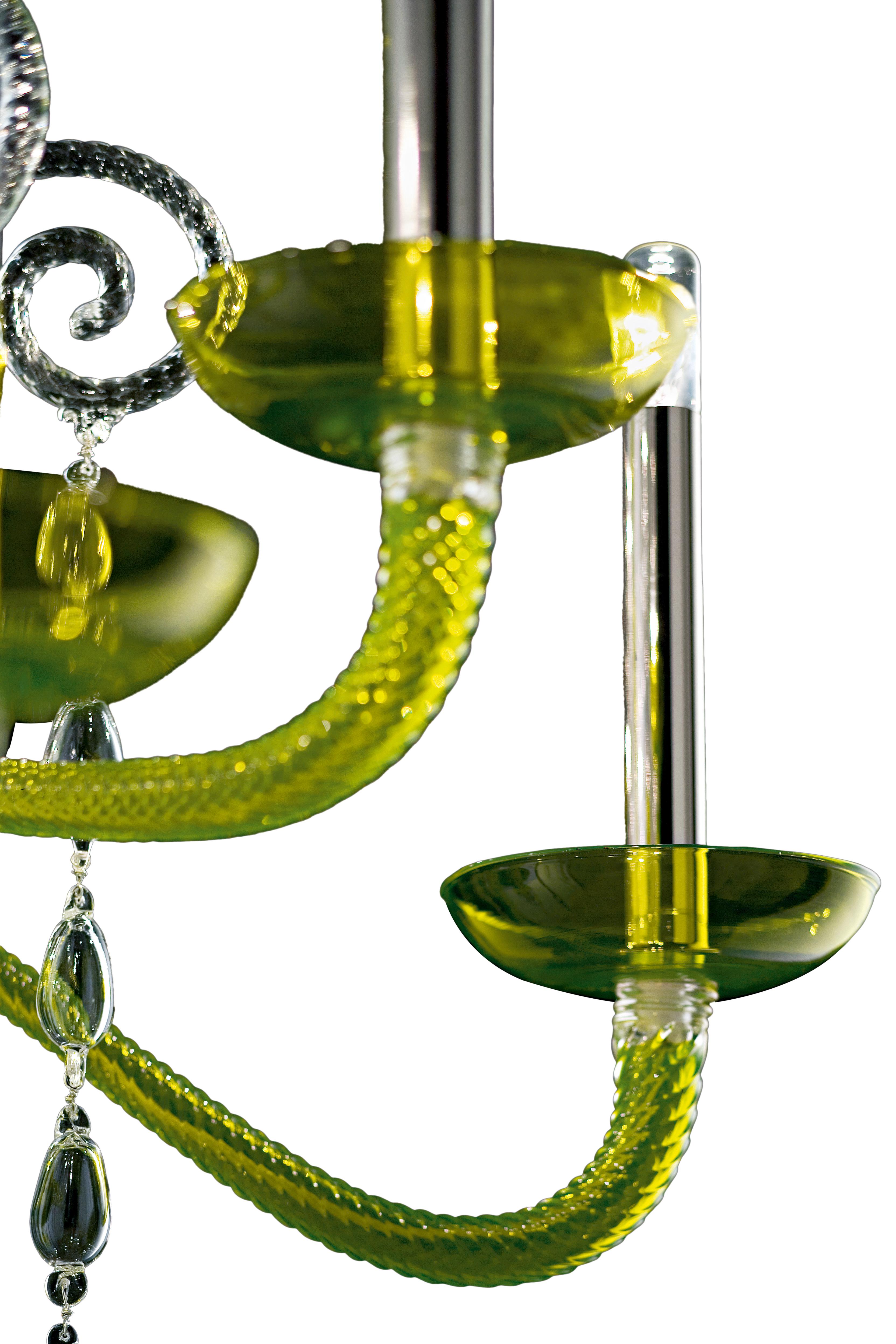 Green (Liquid Green_VL) Taymyr 5589 08 Chandelier in Glass with Polished Chrome Finish, by Barovier 2