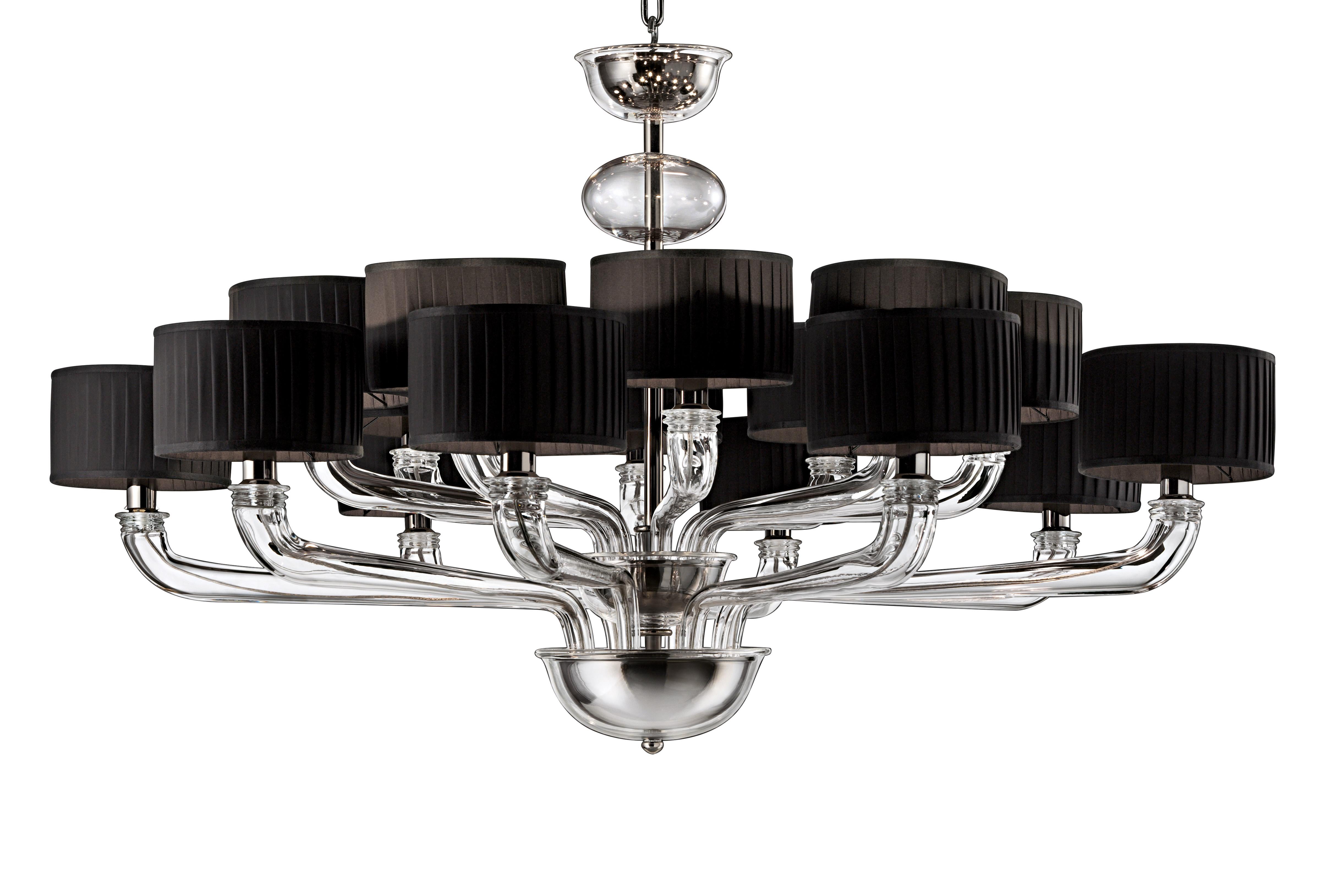 Gray (Grey_IC) Babylon 5599 16 Chandelier in Dark Chrome and Black Shade, by Barovier&Toso