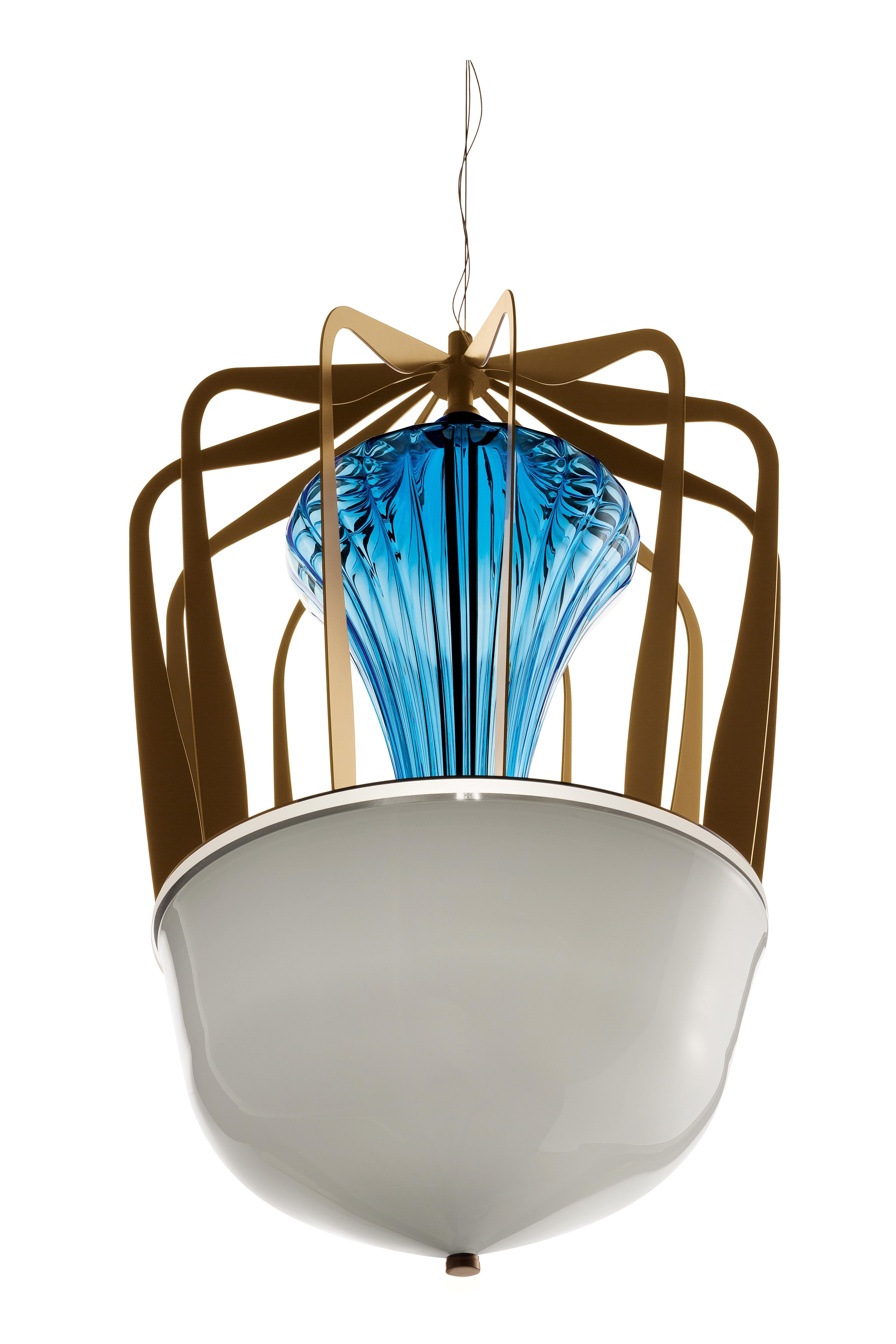 Blue (Bluastro_LQ) Robin 7280 Suspension Lamp in Glass with Bronze Finish, by Barovier&Toso 4