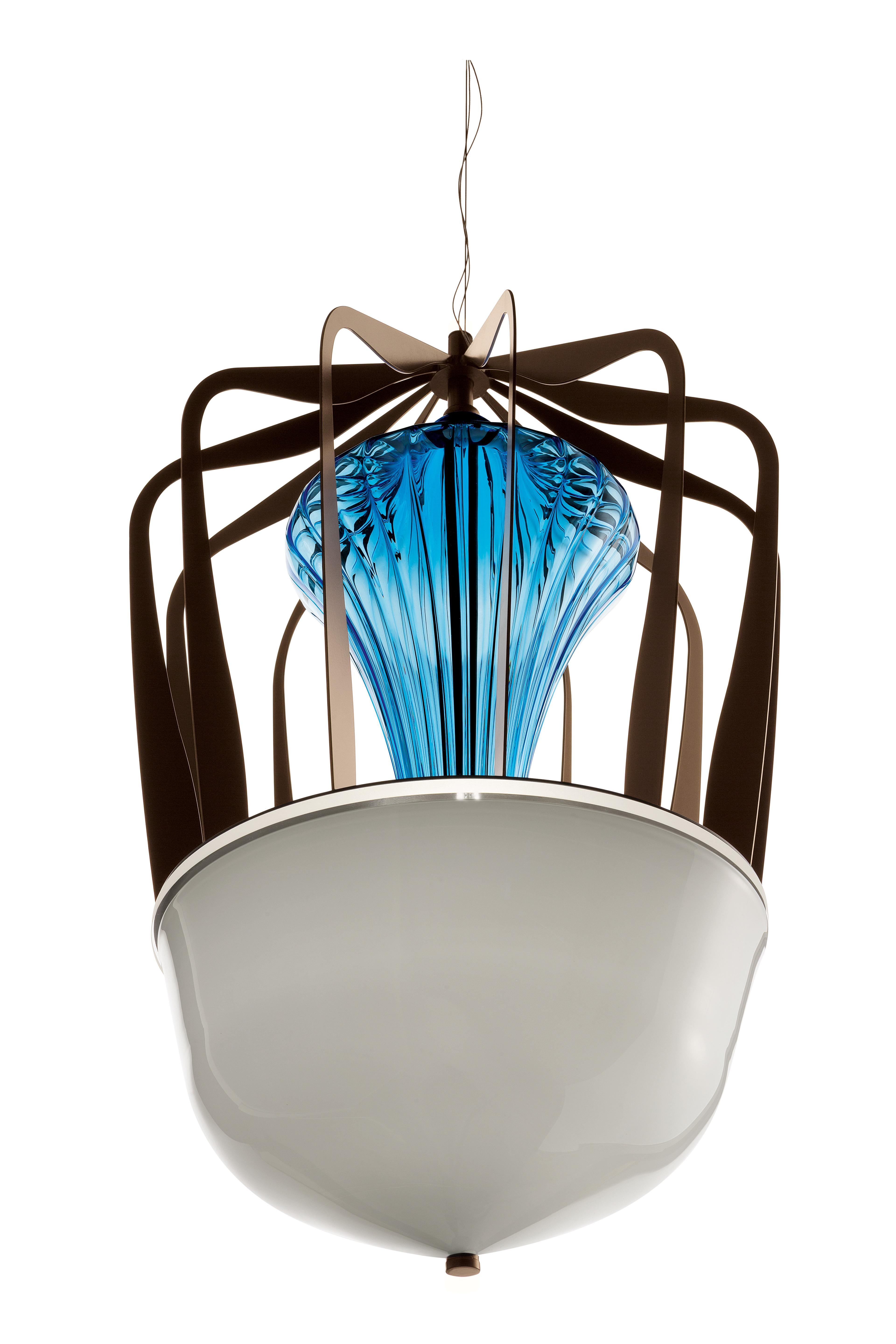 Blue (Bluastro_LQ) Robin 7280 Suspension Lamp in Glass with Bronze Finish, by Barovier&Toso 3