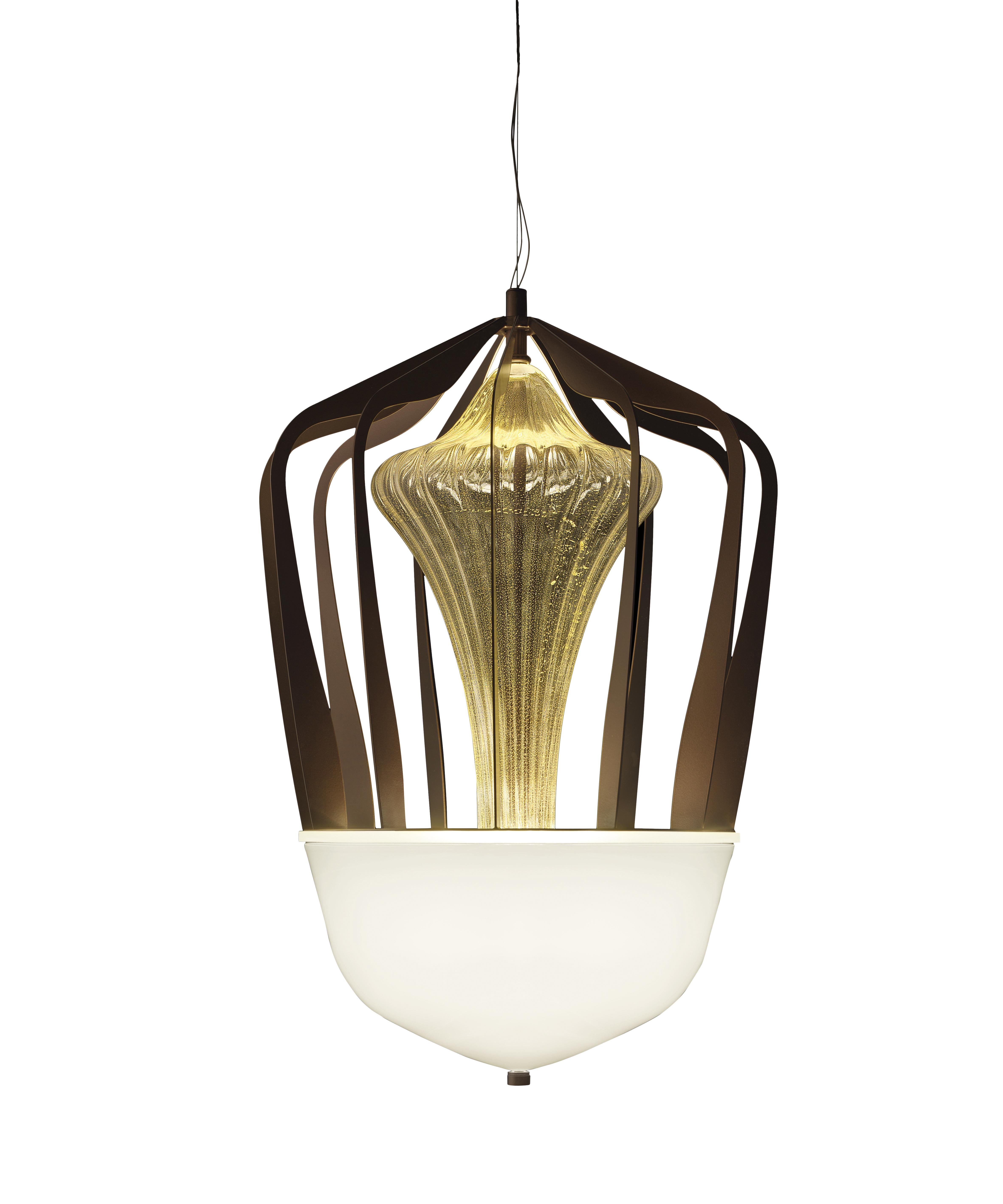 Gold (Gold_OO) Robin 7280 Suspension Lamp in Glass with Bronze Finish, by Barovier&Toso