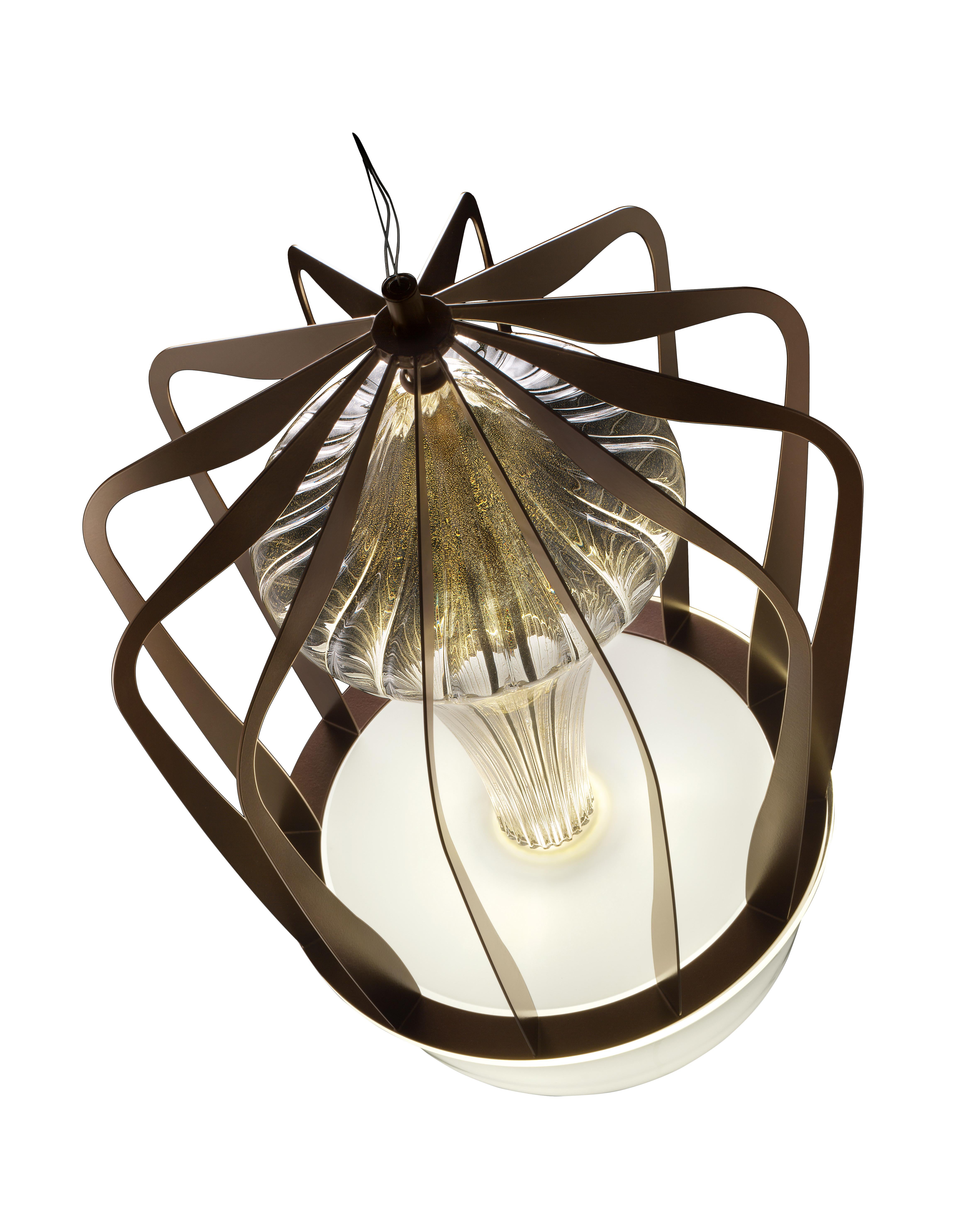 Gold (Gold_OO) Robin 7280 Suspension Lamp in Glass with Bronze Finish, by Barovier&Toso 2