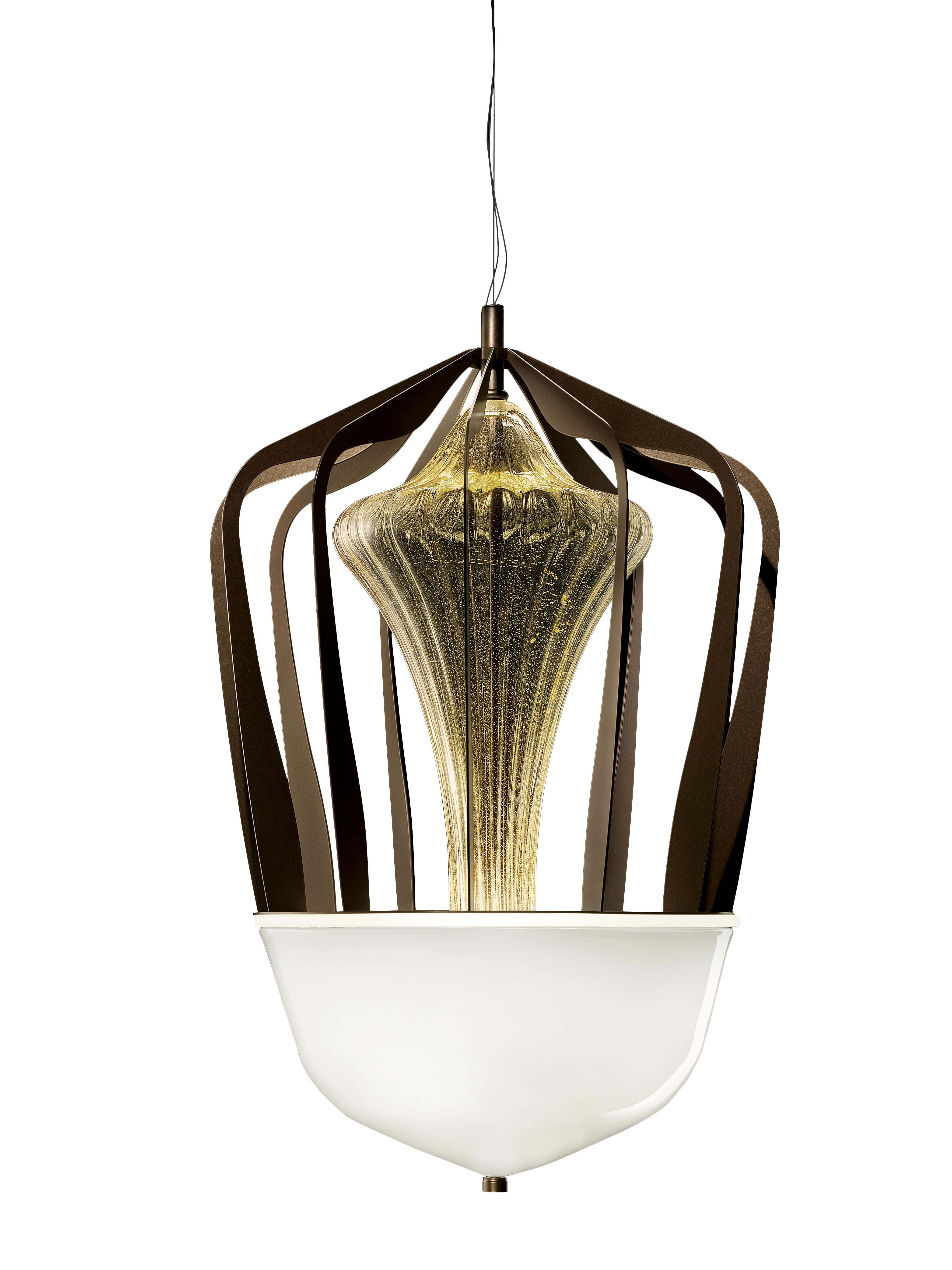 Gold (Gold_OO) Robin 7280 Suspension Lamp in Glass with Bronze Finish, by Barovier&Toso 3