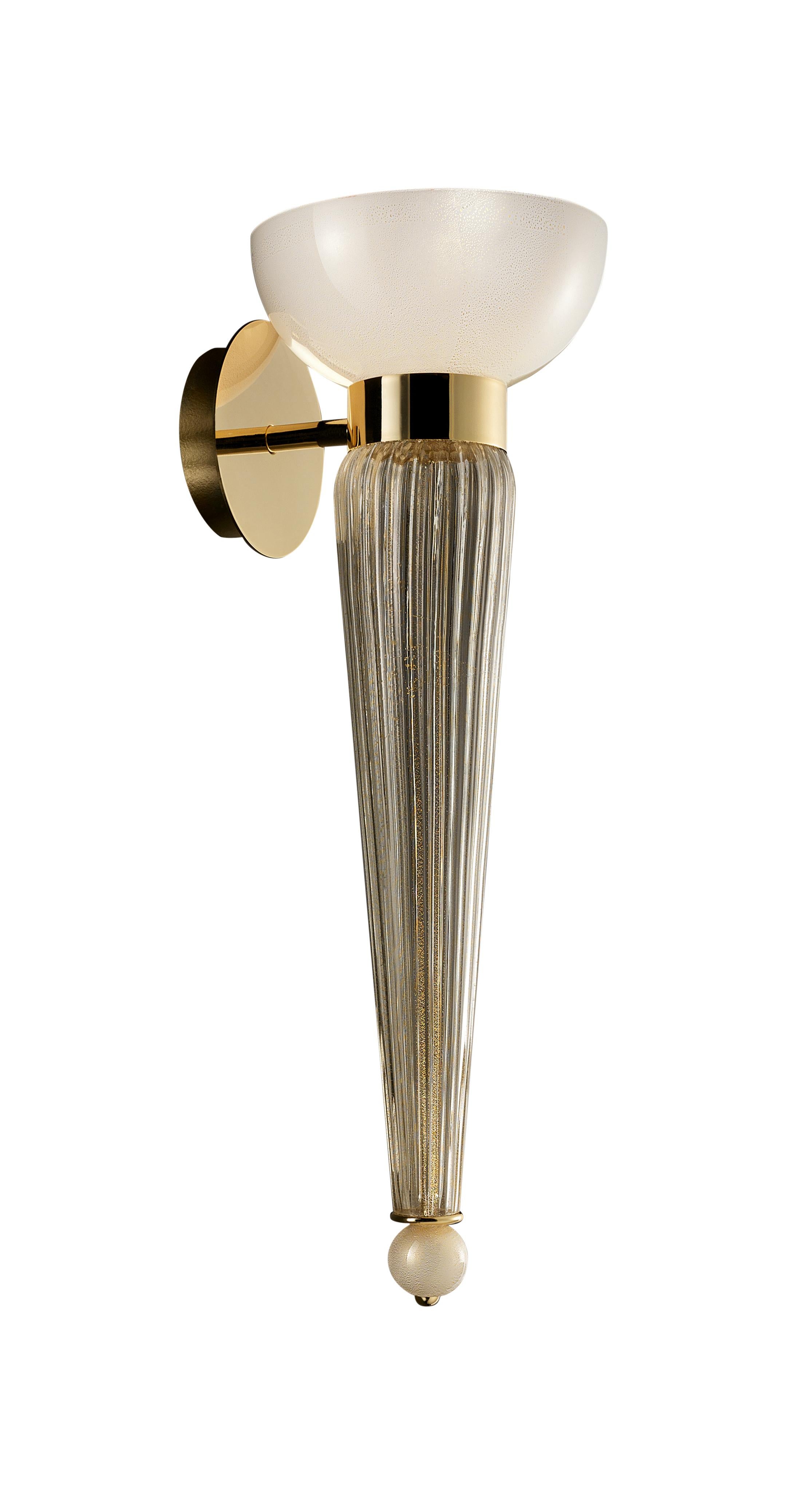 Beige (Beige Gold_OB) Torvik 5656 Wall Sconce in Glass with Galvanized Gold Finish, by Barovier&Toso 2