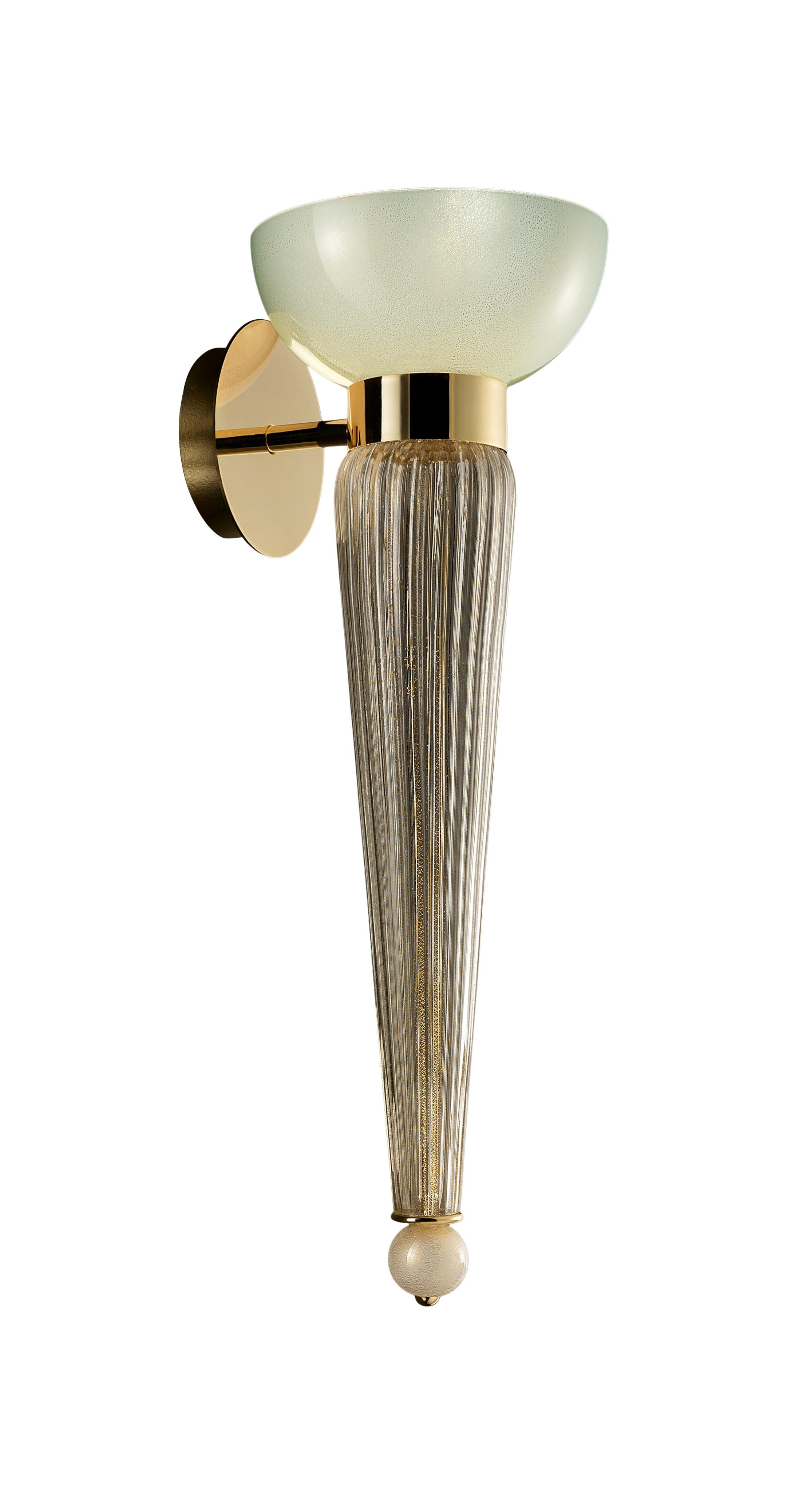 Gold (Pearly Gold_PO) Torvik 5656 Wall Sconce in Glass with Galvanized Gold Finish, by Barovier&Toso