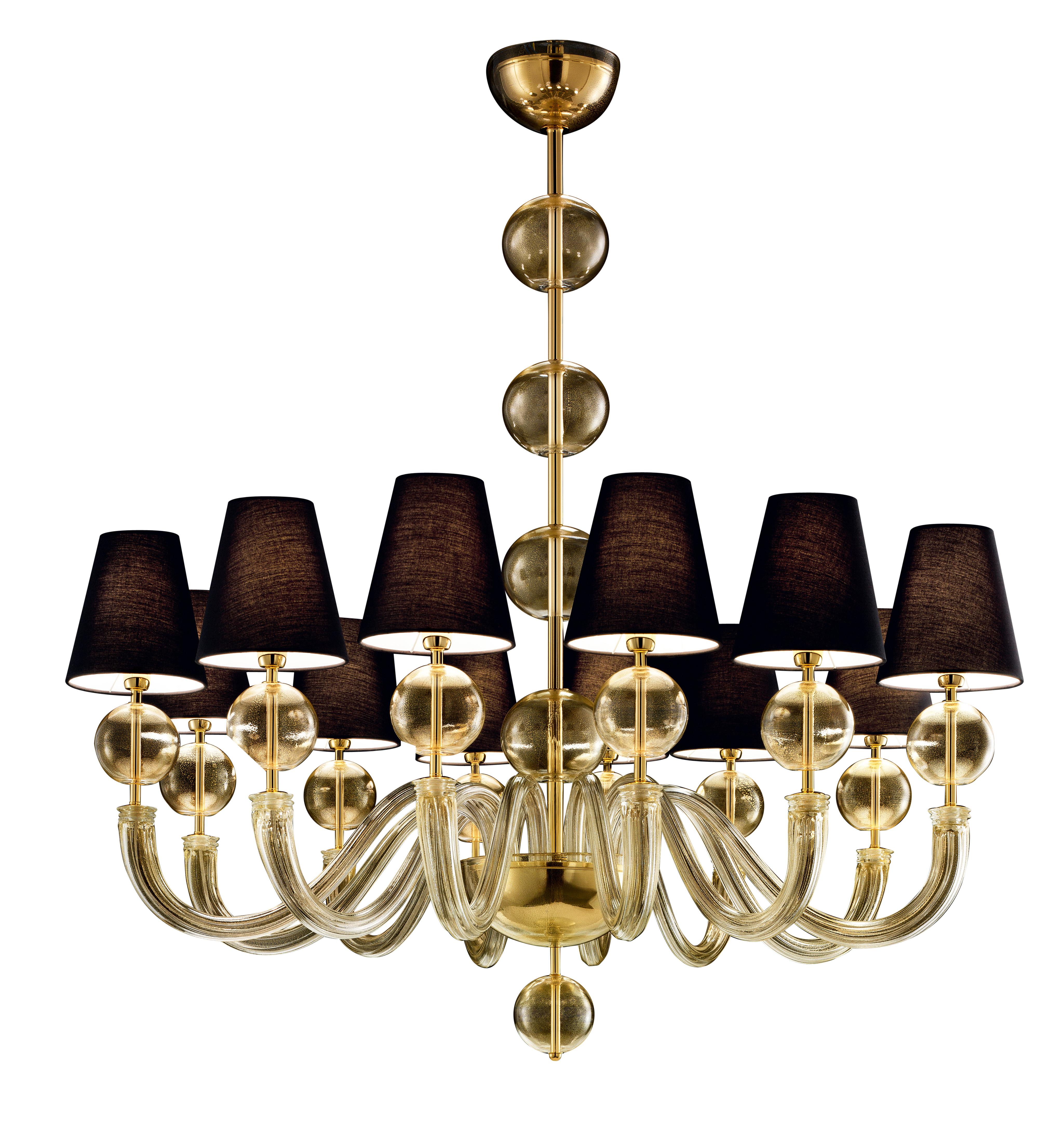 Gold (Gold_OO) Vermont 5550 12 Chandelier in Glass with Black Shade, by Barovier&Toso 2