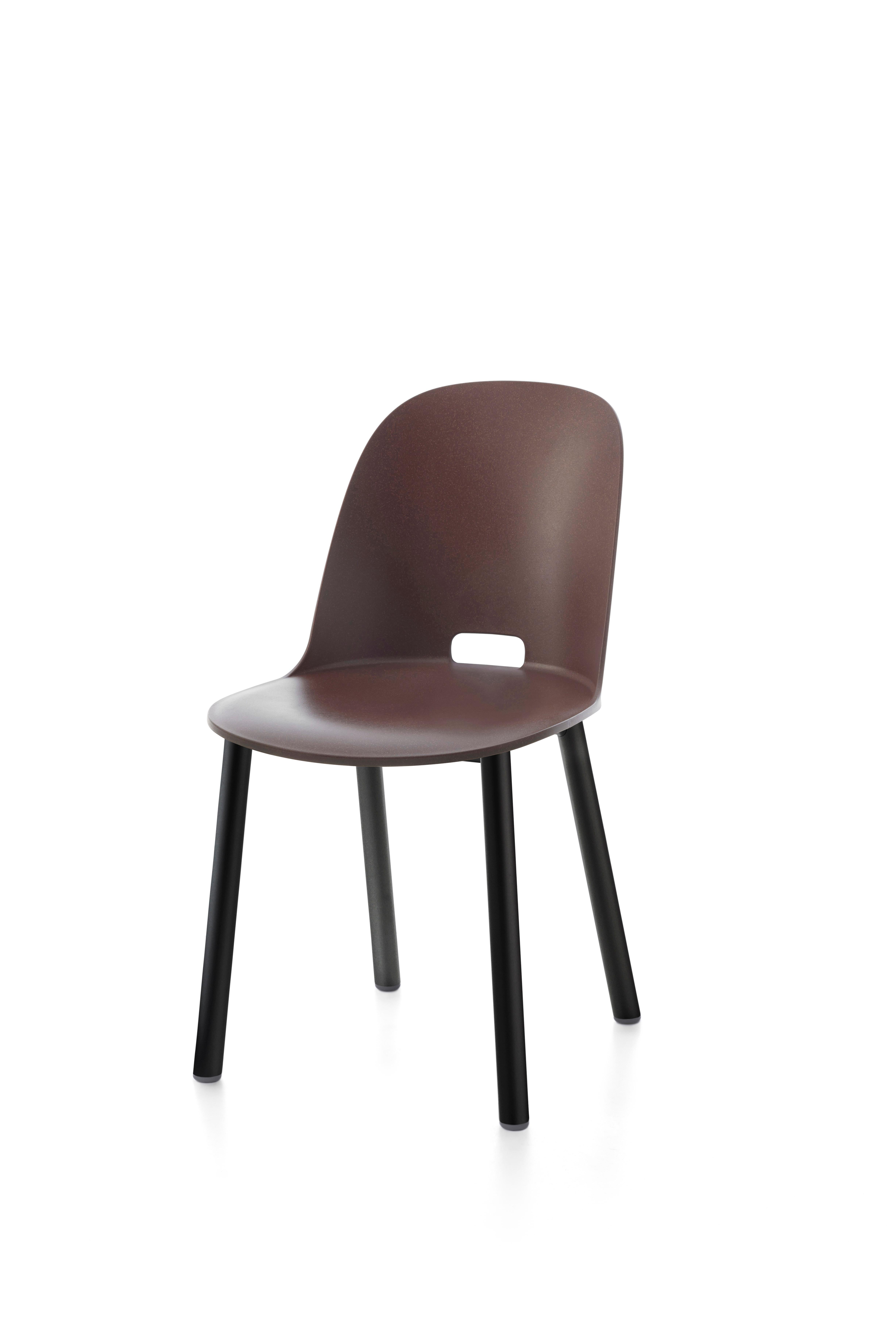 For Sale: Brown (Alfi Dark Brown) Emeco Alfi High Back Chair with Black Powder Coated Aluminum Frame by Jasper