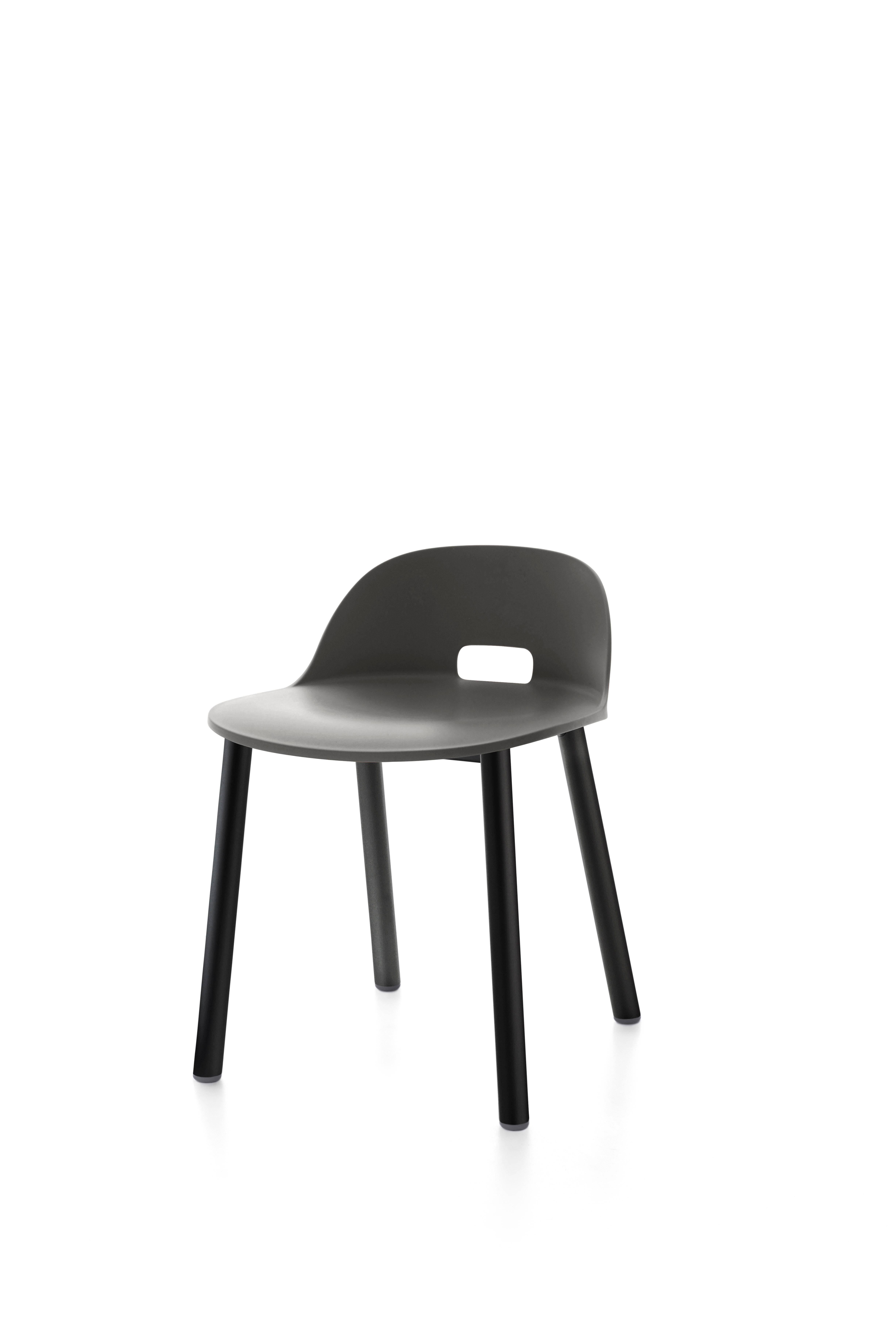 For Sale: Gray (Alfi Dark Grey) Emeco Alfi Low Back Chair with Black Powder-Coated Aluminum Frame by Jasper