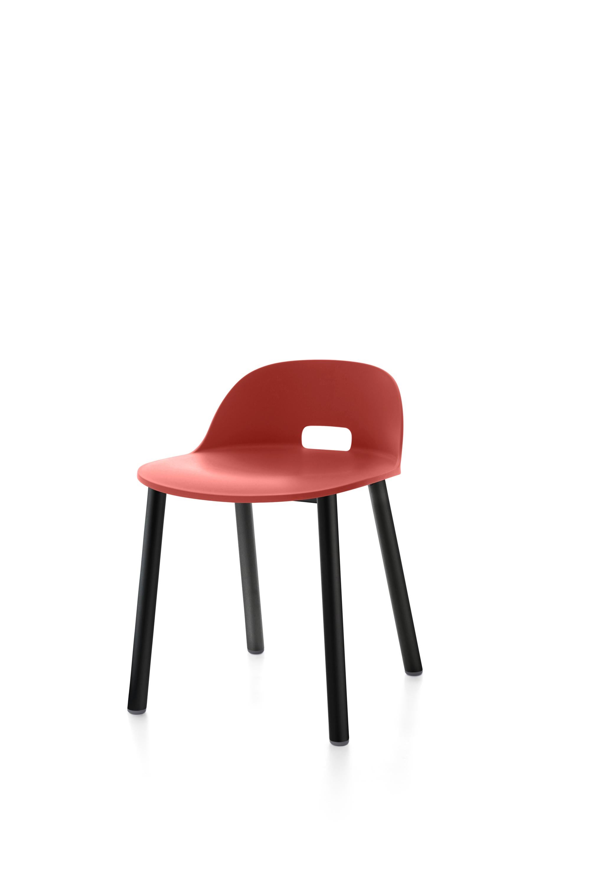 For Sale: Red (Alfi Red) Emeco Alfi Low Back Chair with Black Powder-Coated Aluminum Frame by Jasper