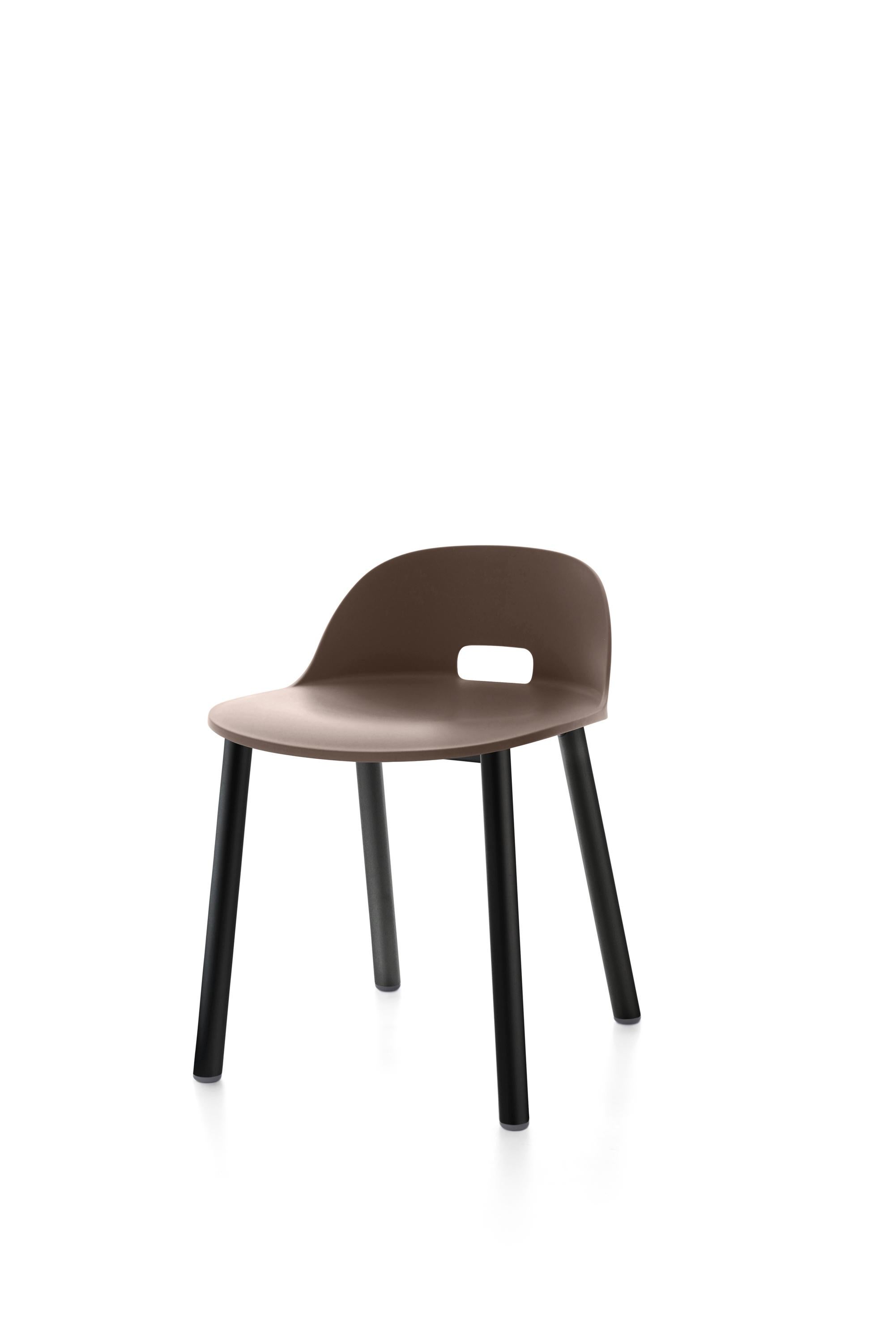 For Sale: Brown (Alfi Dark Brown) Emeco Alfi Low Back Chair with Black Powder-Coated Aluminum Frame by Jasper