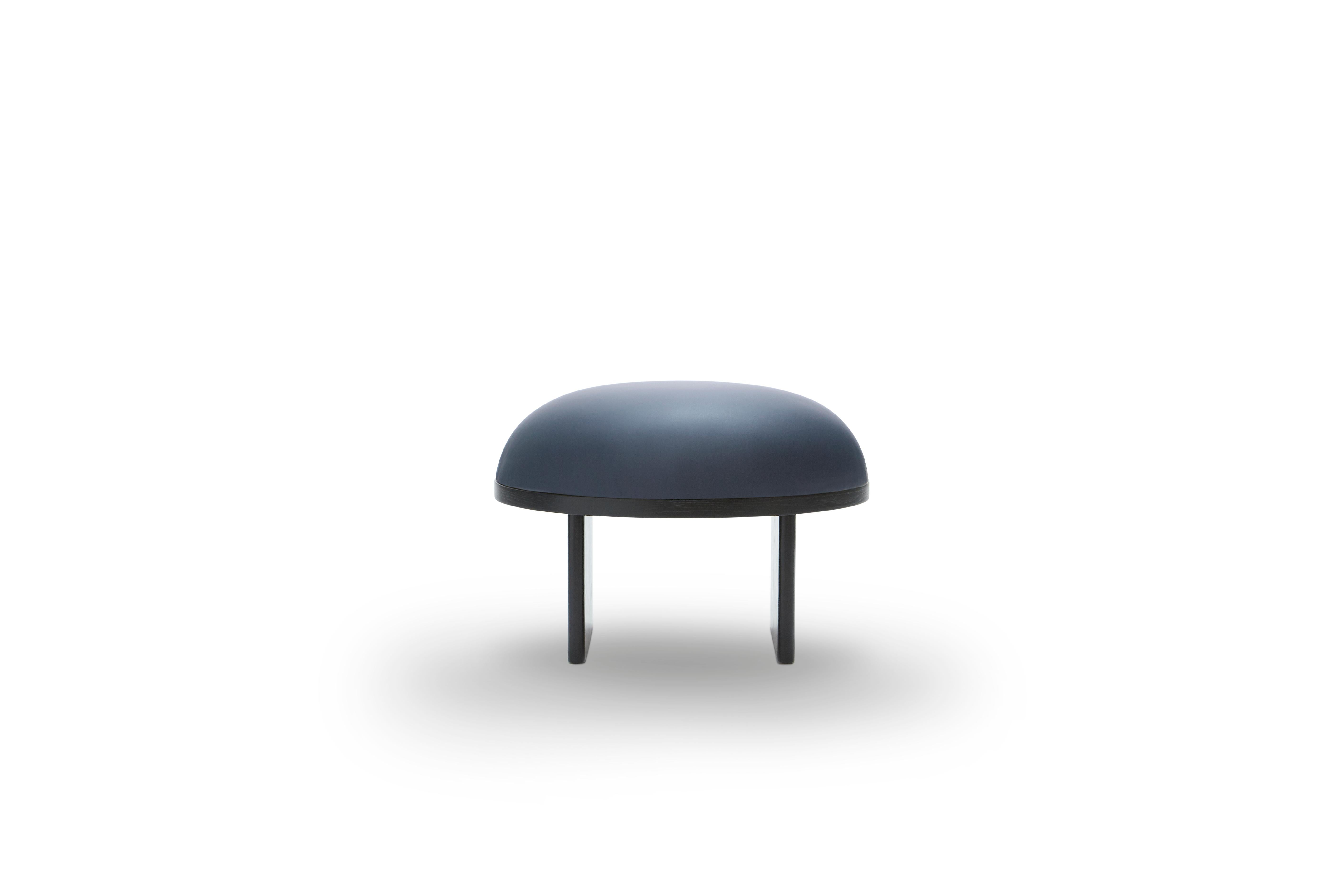 For Sale: Black (Stained Black) Anza Upholstered Pouf with Floating Cushion
