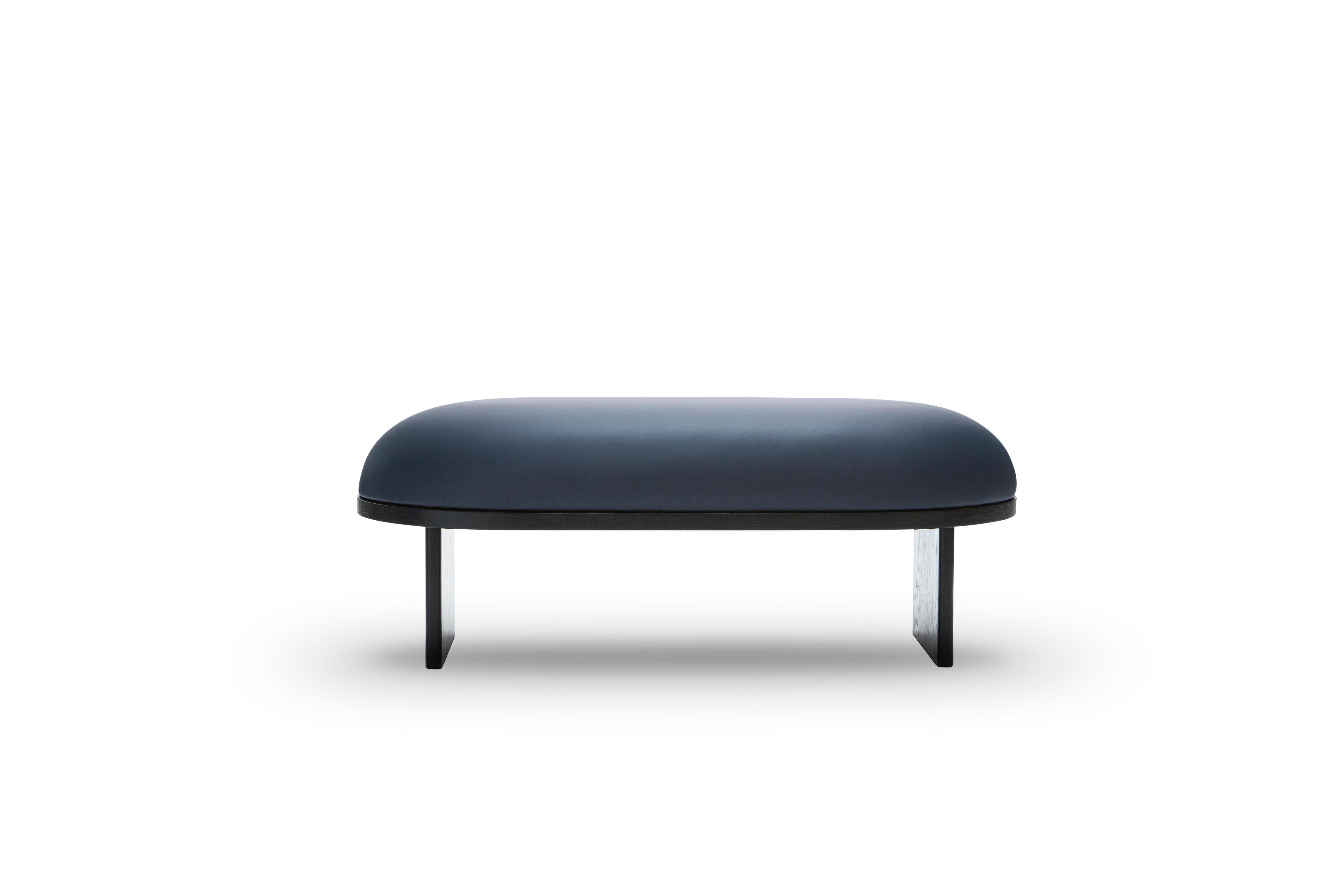 For Sale: Black (Stained Black) Anza Small Upholstered Bench with Floating Cushion