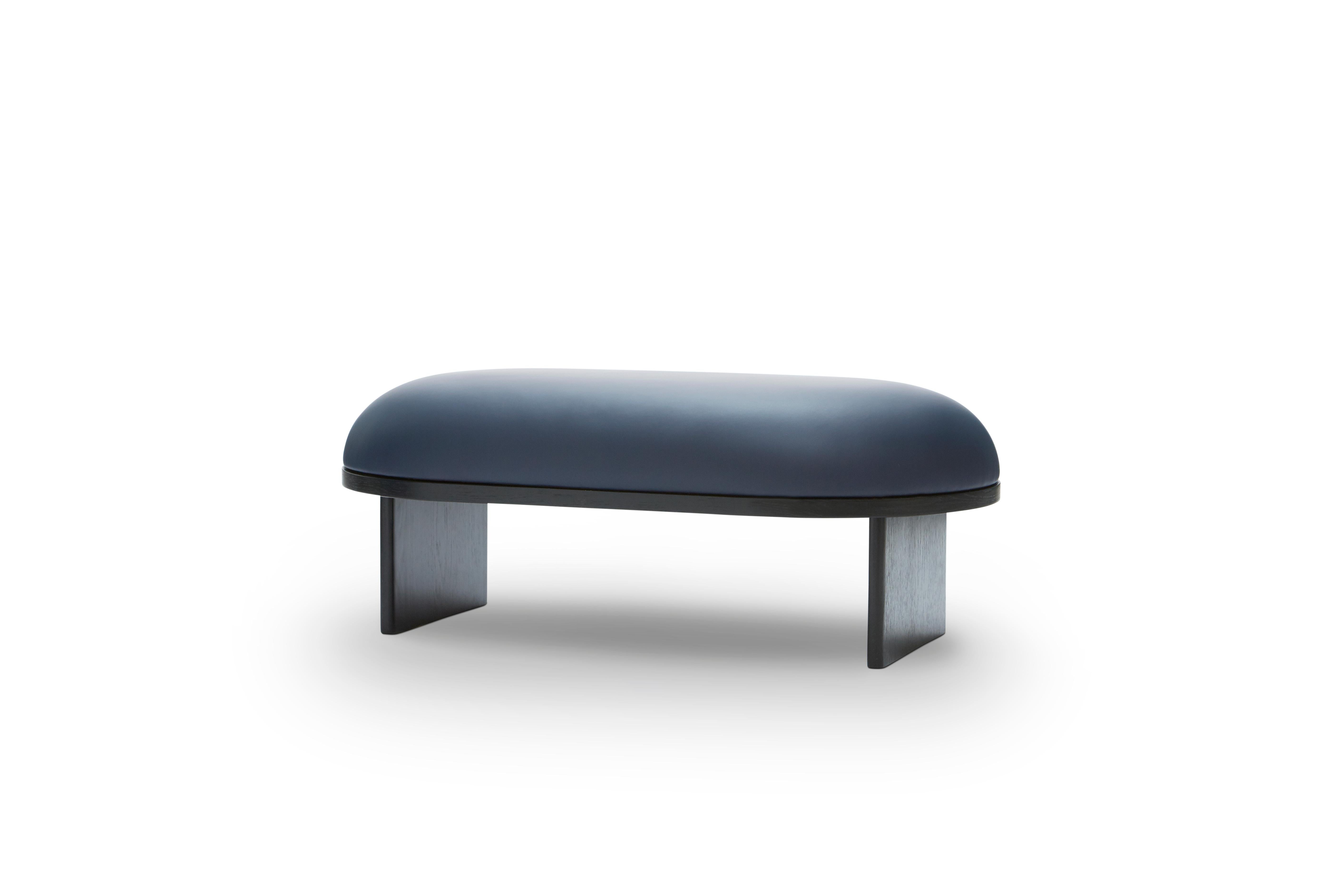 For Sale: Black (Stained Black) Anza Small Upholstered Bench with Floating Cushion 2