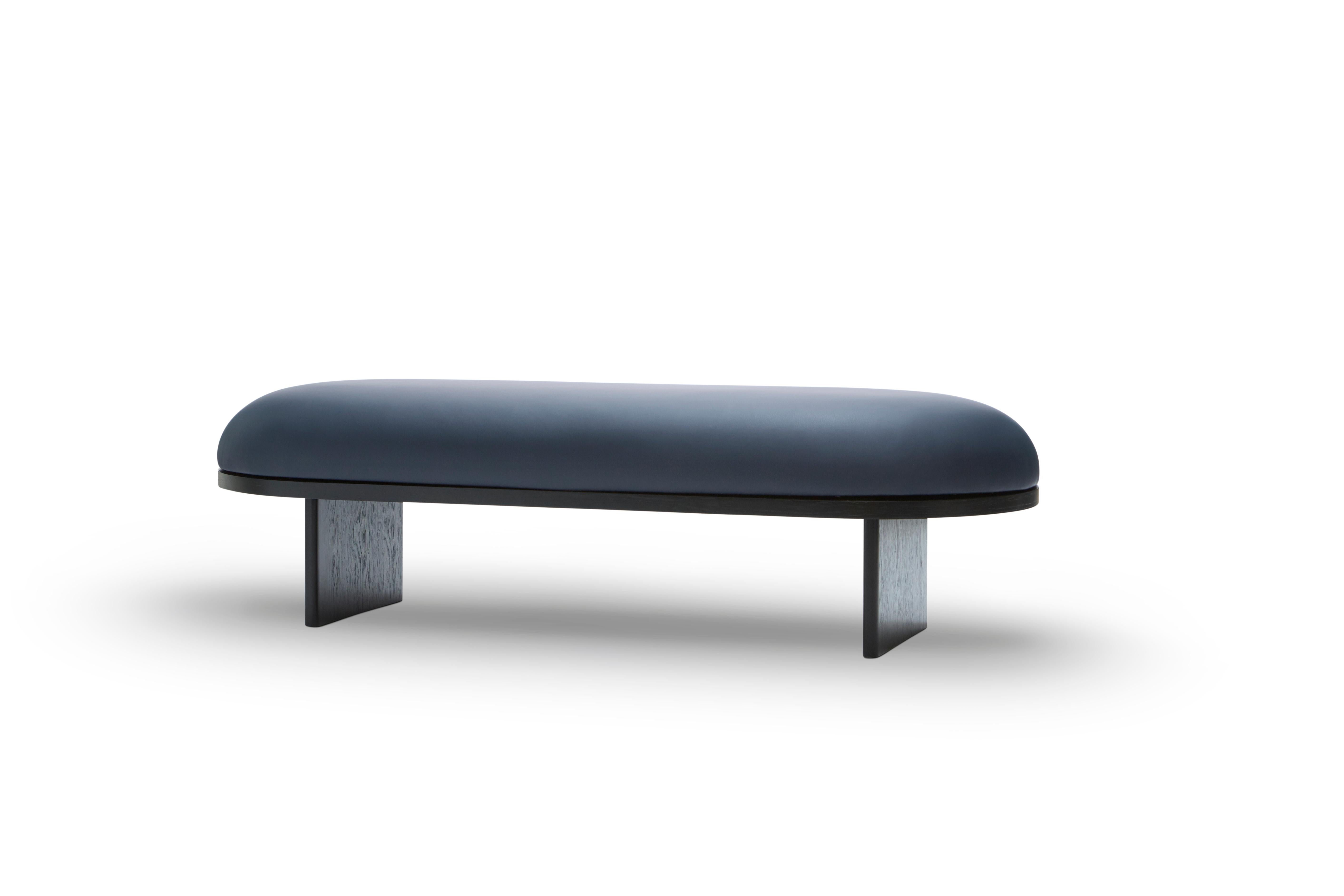 For Sale: Black (Stained Black) Anza Large Upholstered Bench with Floating Cushion 2