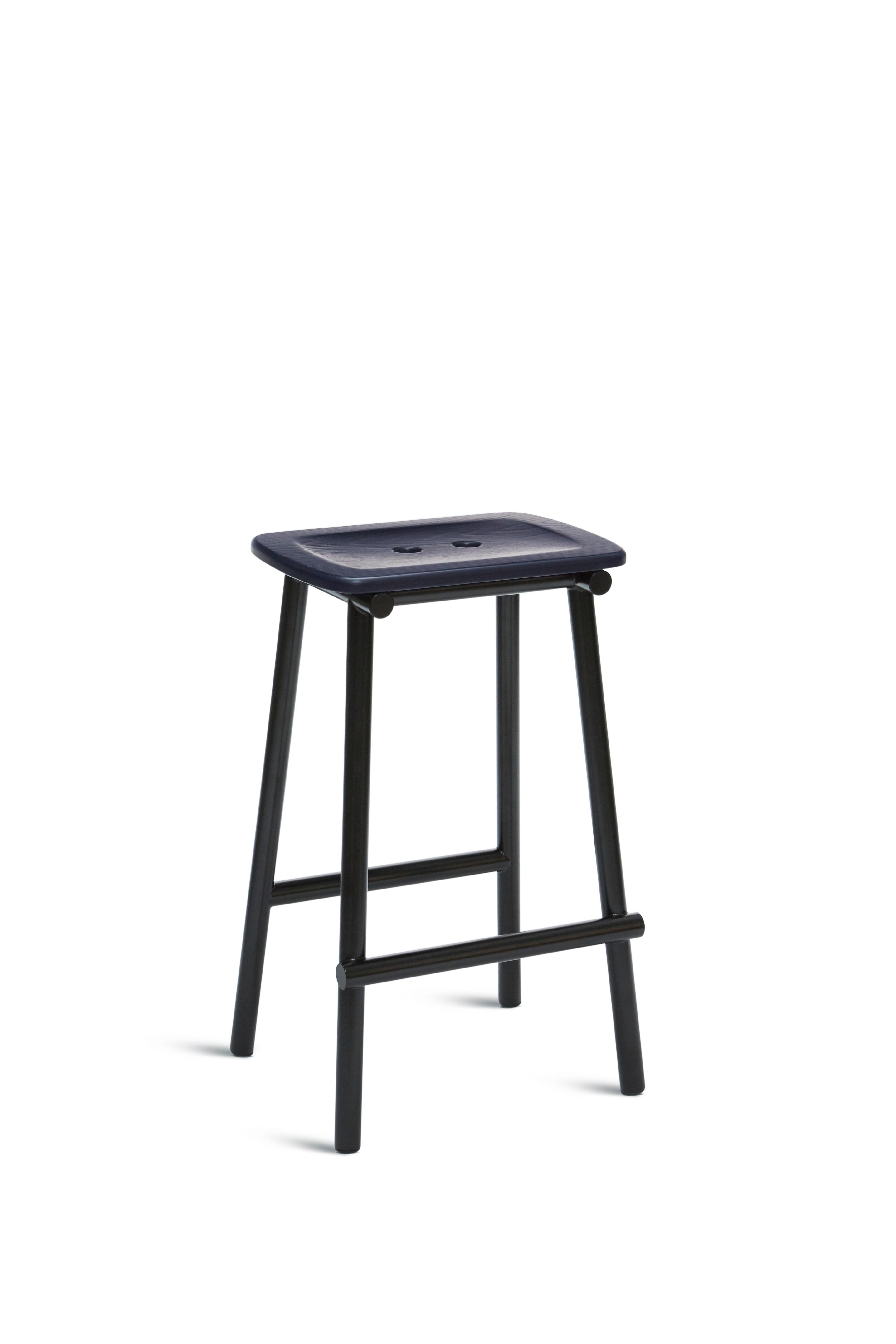 For Sale: Blue (Painted Navy Blue) Tubby Tube Counter Stool with Wooden Seat by Faye Toogood
