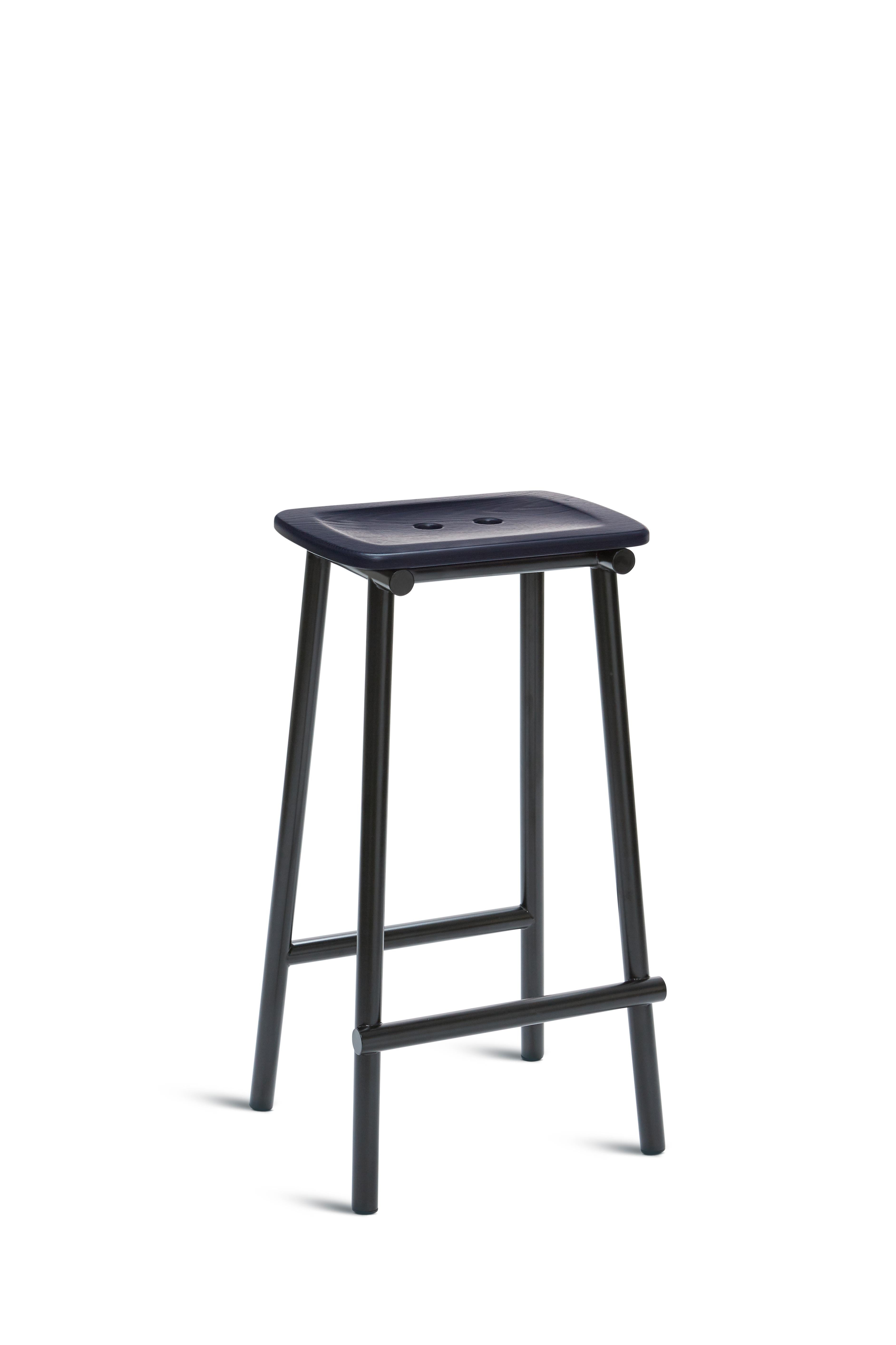 For Sale: Blue (Painted Navy Blue) Tubby Tube Bar Stool with Wooden Seat by Faye Toogood