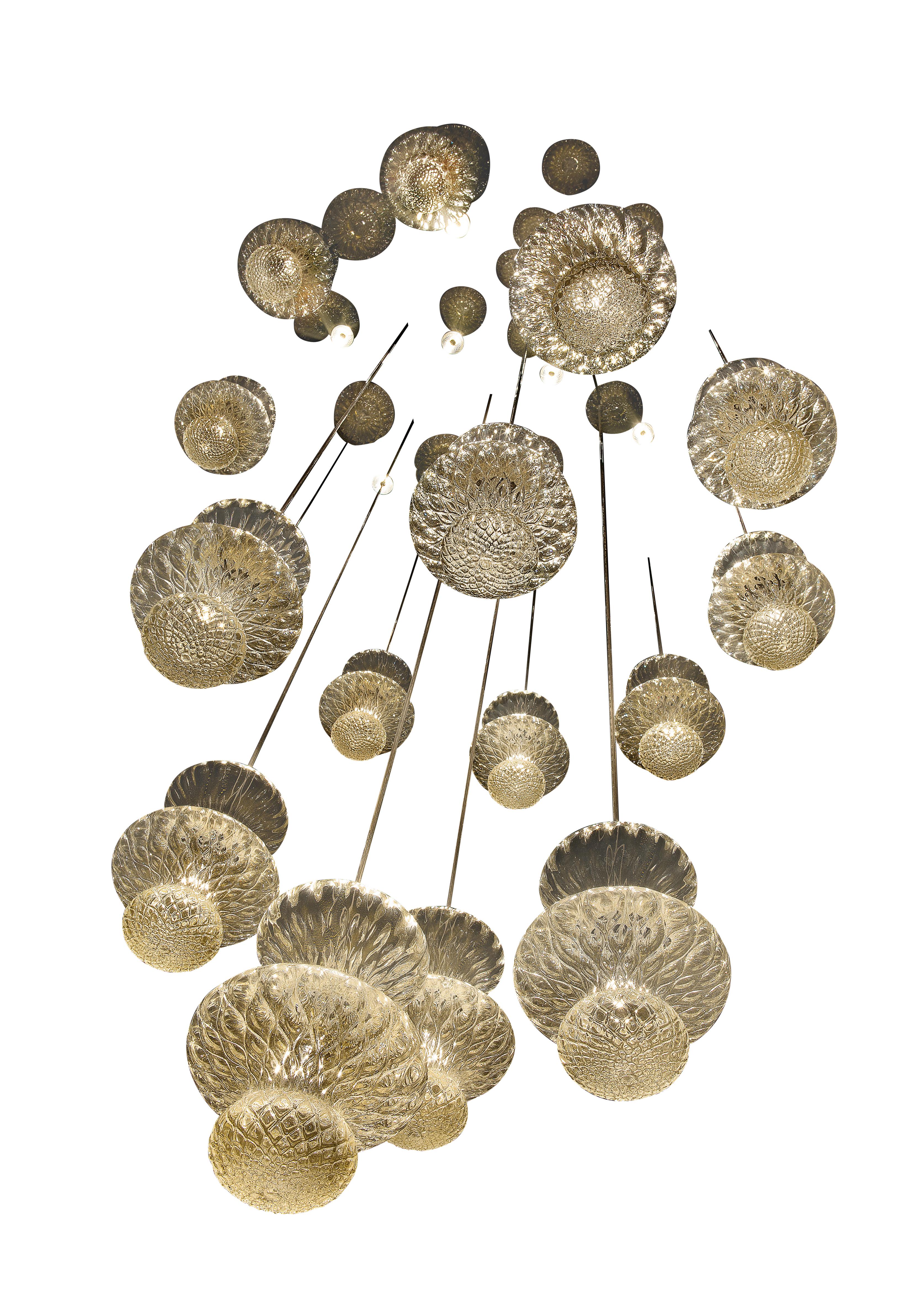 Gold (Gold_OO) Spinn 7219 Suspension Lamp in Glass and Polished Chrome, by Barovier&Toso 2