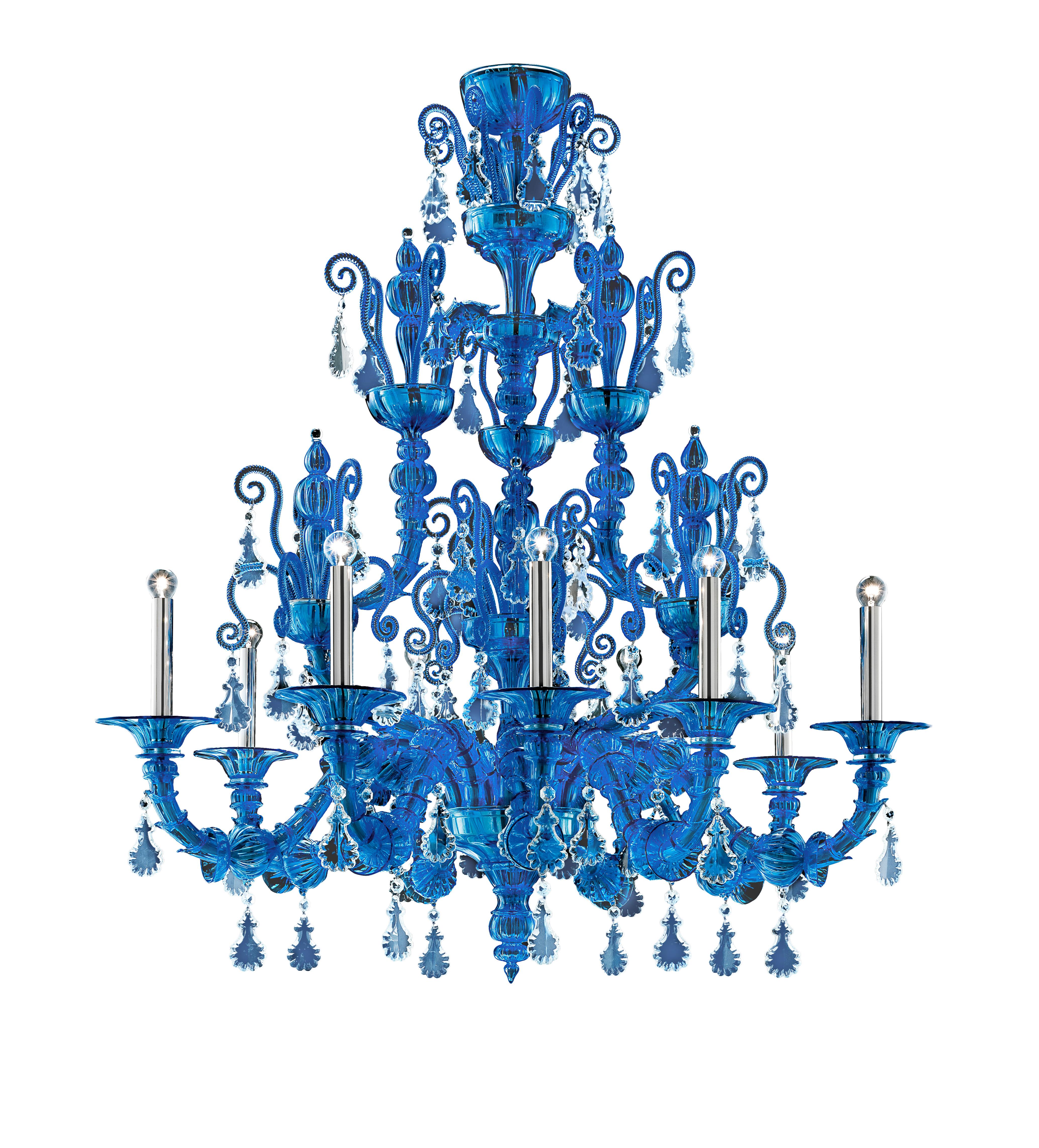 Blue (Bluastro_LQ) Taif 5350 09 Chandelier in Glass with Chrome, by Barovier&Toso