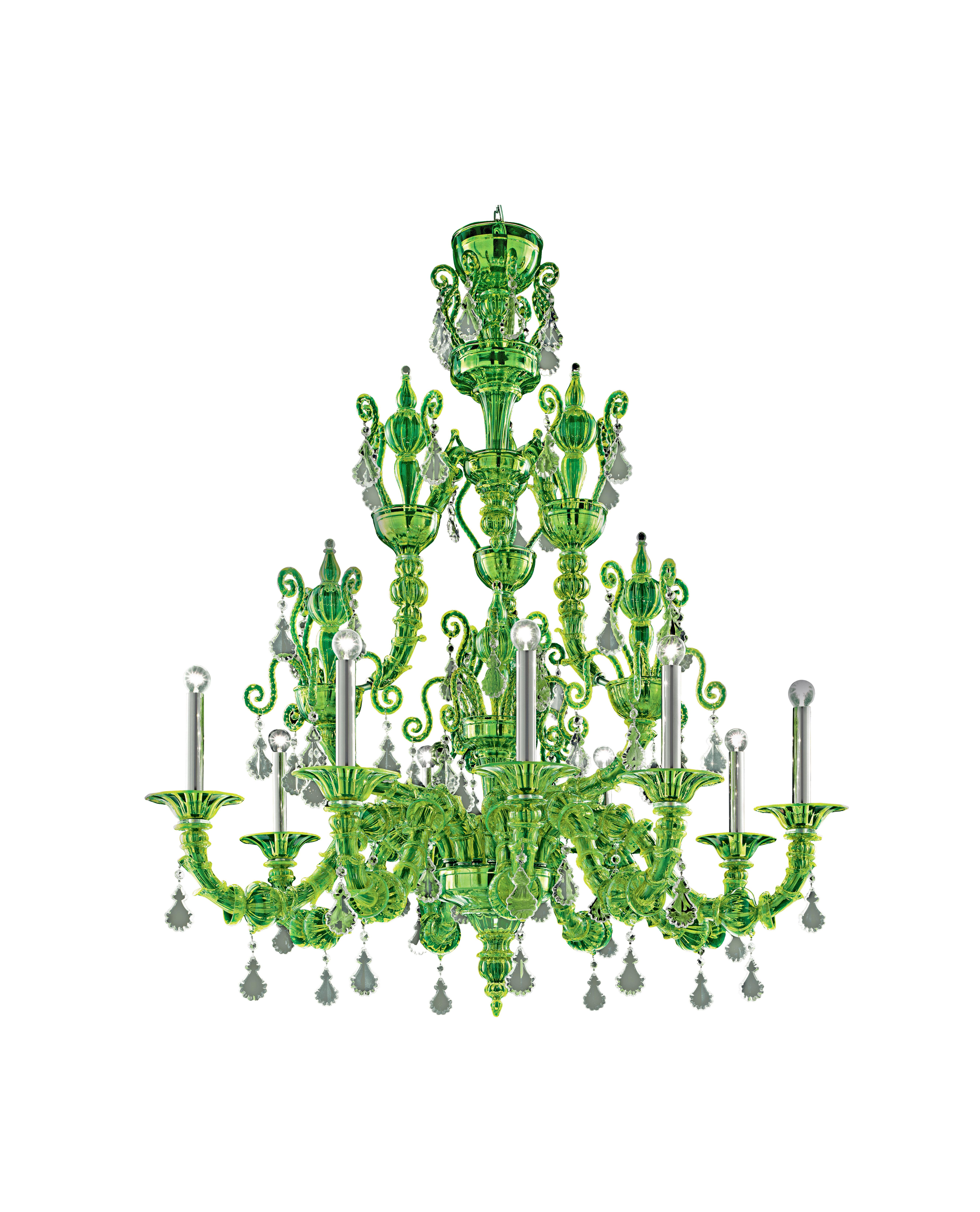 Green (Liquid Green_VL) Taif 5350 09 Chandelier in Glass with Chrome, by Barovier&Toso