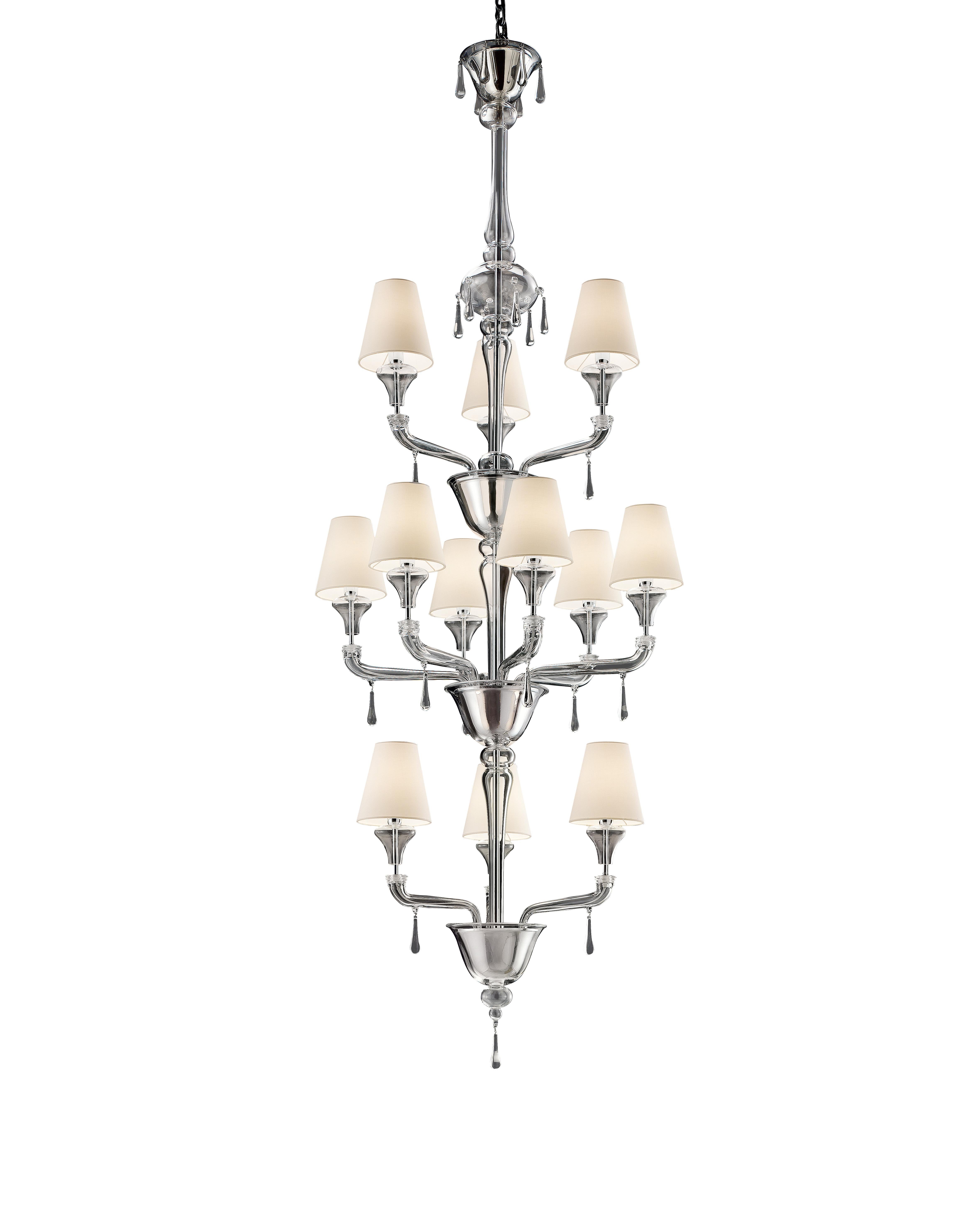 Gray (Grey_IC) Torpedo Nevada 7141 12 Chandelier in Glass with White Shade, by Barovier&Toso