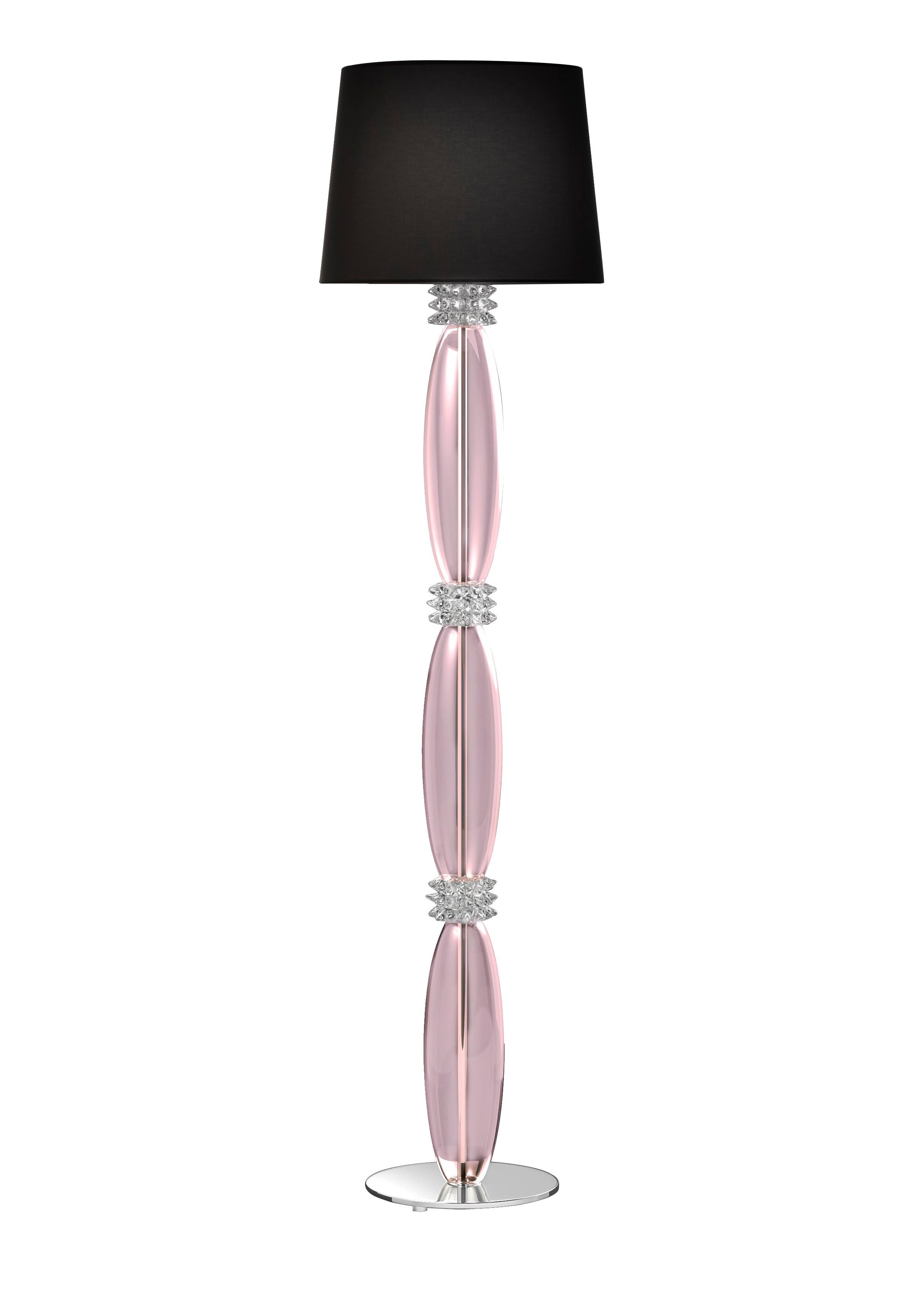 Pink (Light Pink_RS) Rotterdam 7353 Floor Lamp in Glass with Black Shade, by Barovier&Toso
