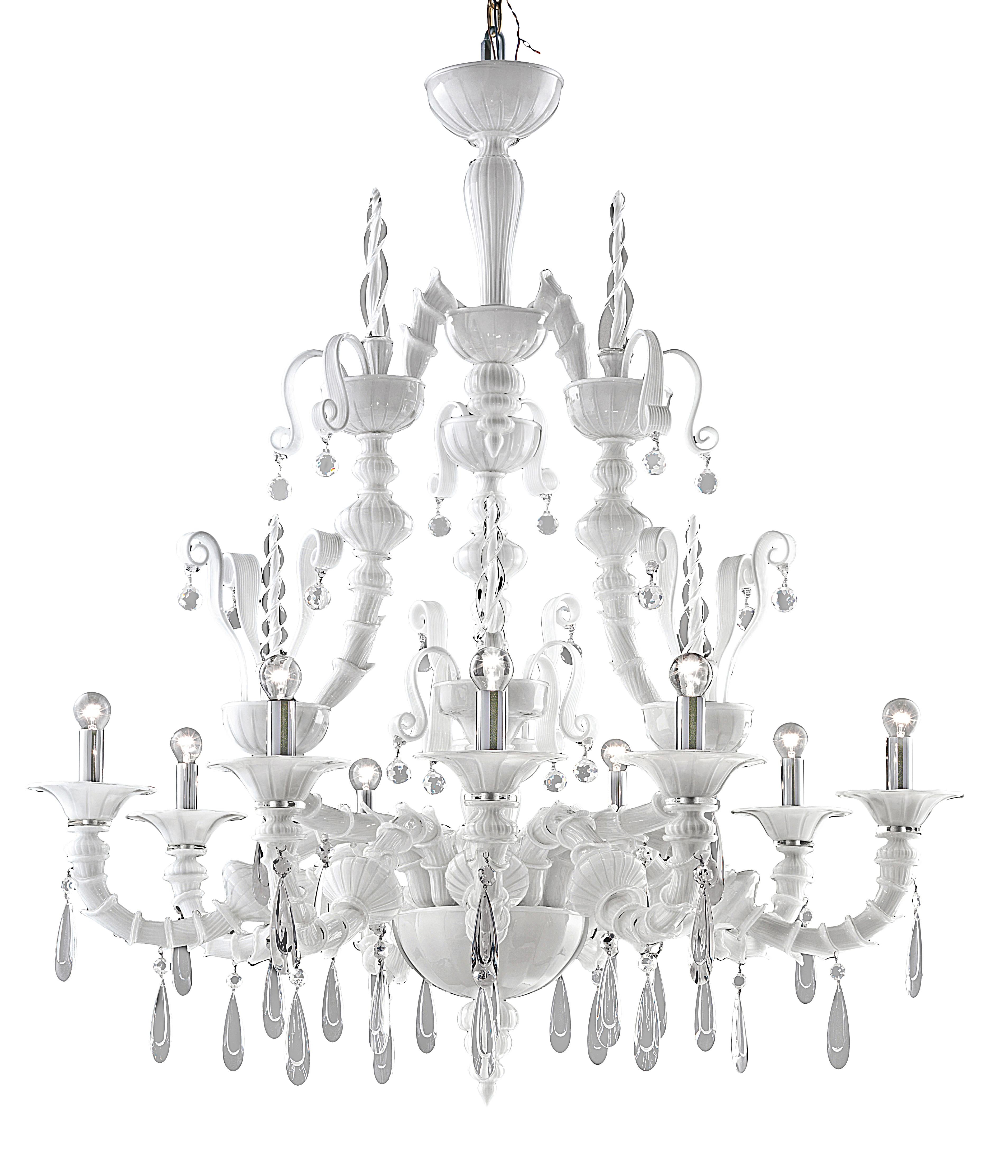White (White_BB) Dhamar 5596 09 Chandelier in Glass, by Barovier&Toso