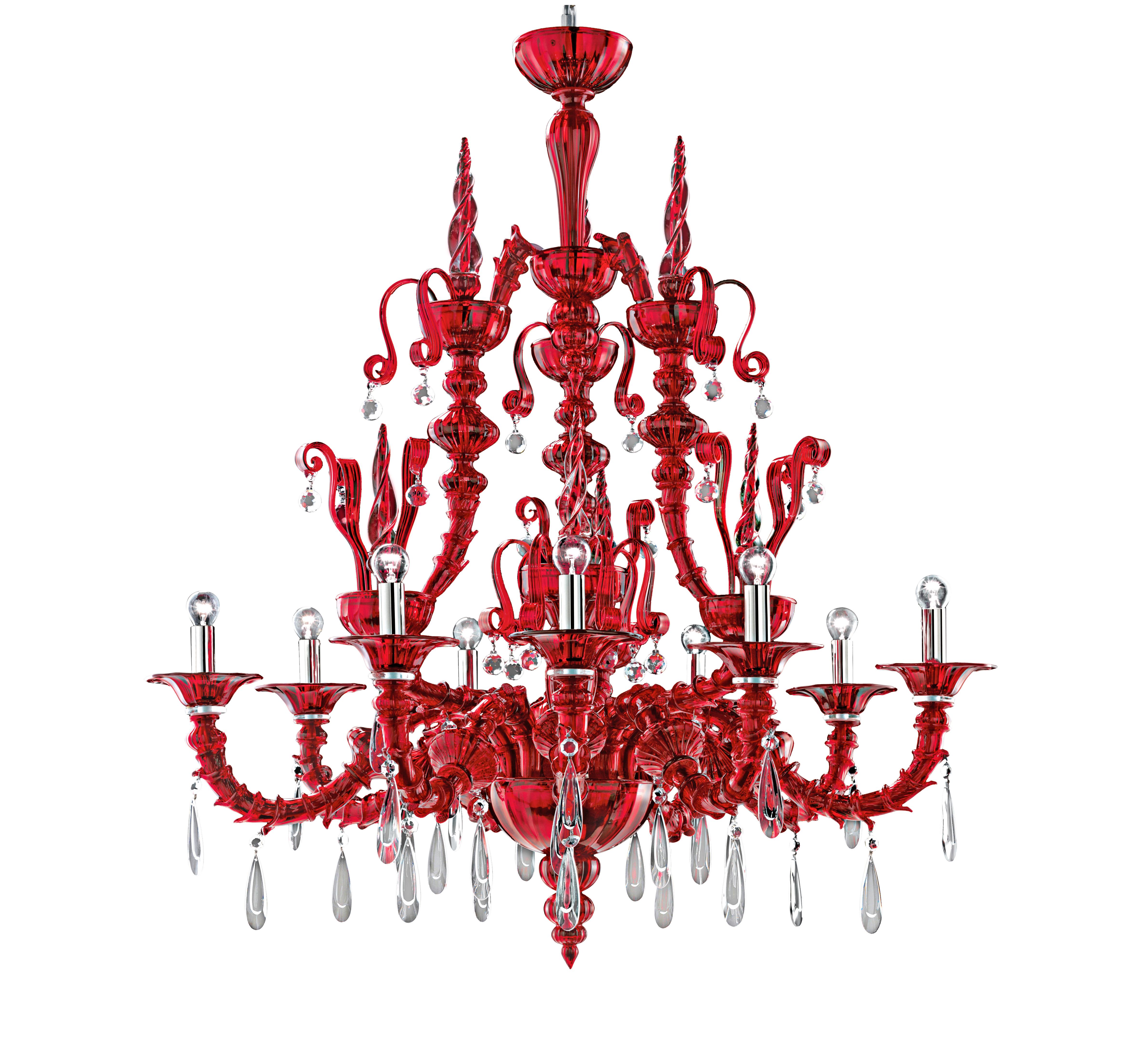 Red (Red_RR) Dhamar 5596 09 Chandelier in Glass, by Barovier&Toso