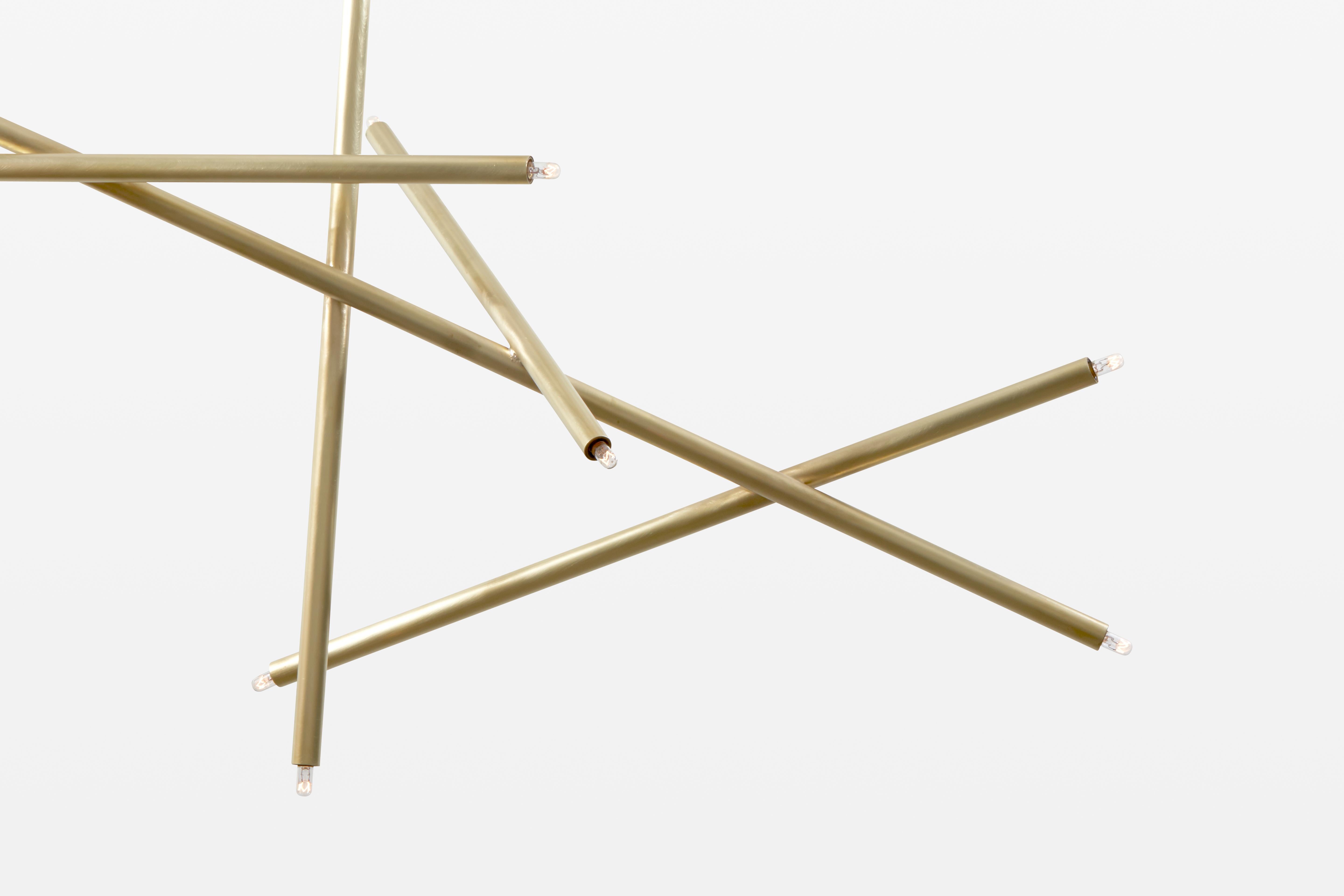 For Sale: Gold (Burnished Brass) 5-Stick Vertical Chandelier in Brass by Cam Crockford 2