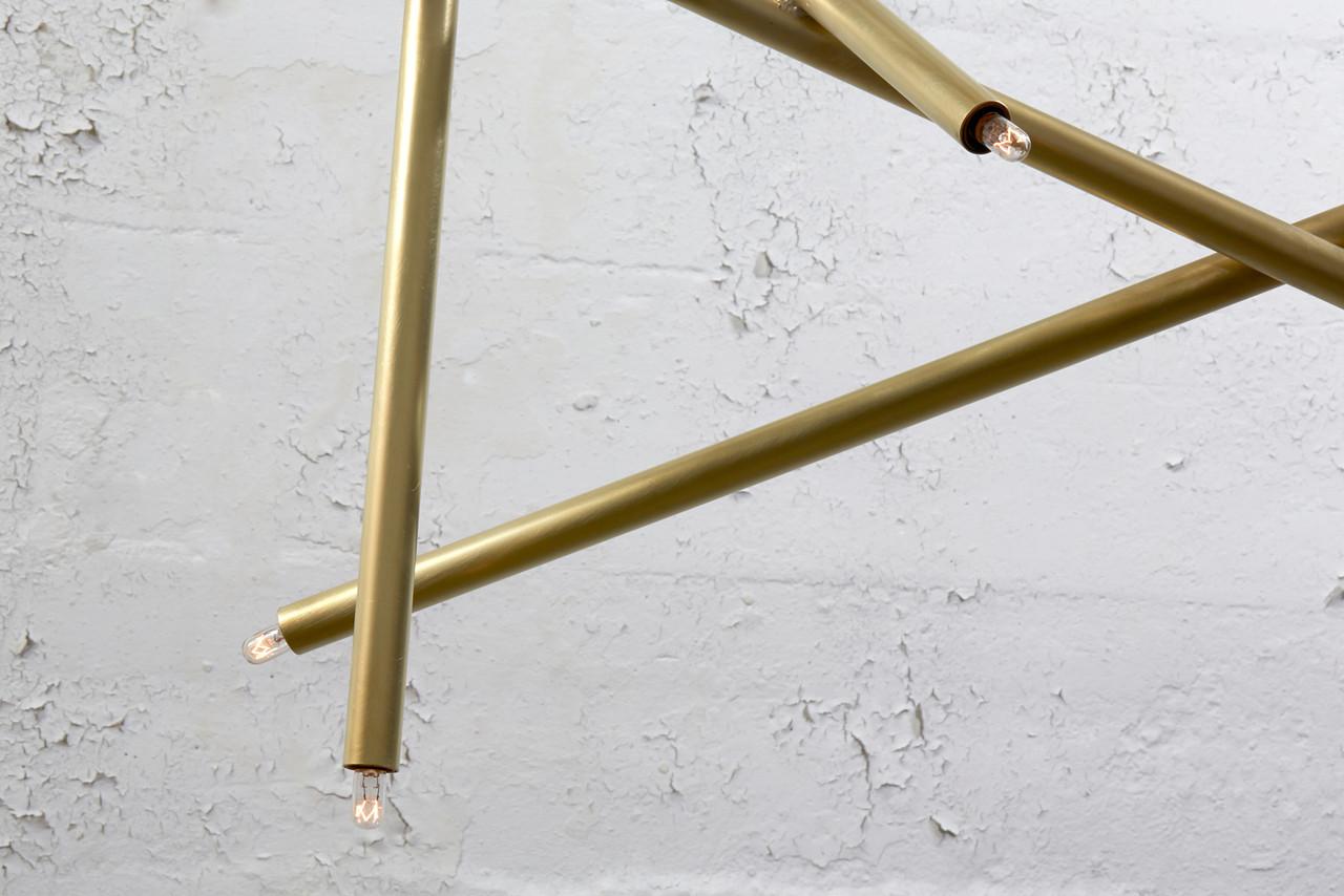 For Sale: Gold (Burnished Brass) 5-Stick Vertical Chandelier in Brass by Cam Crockford 4