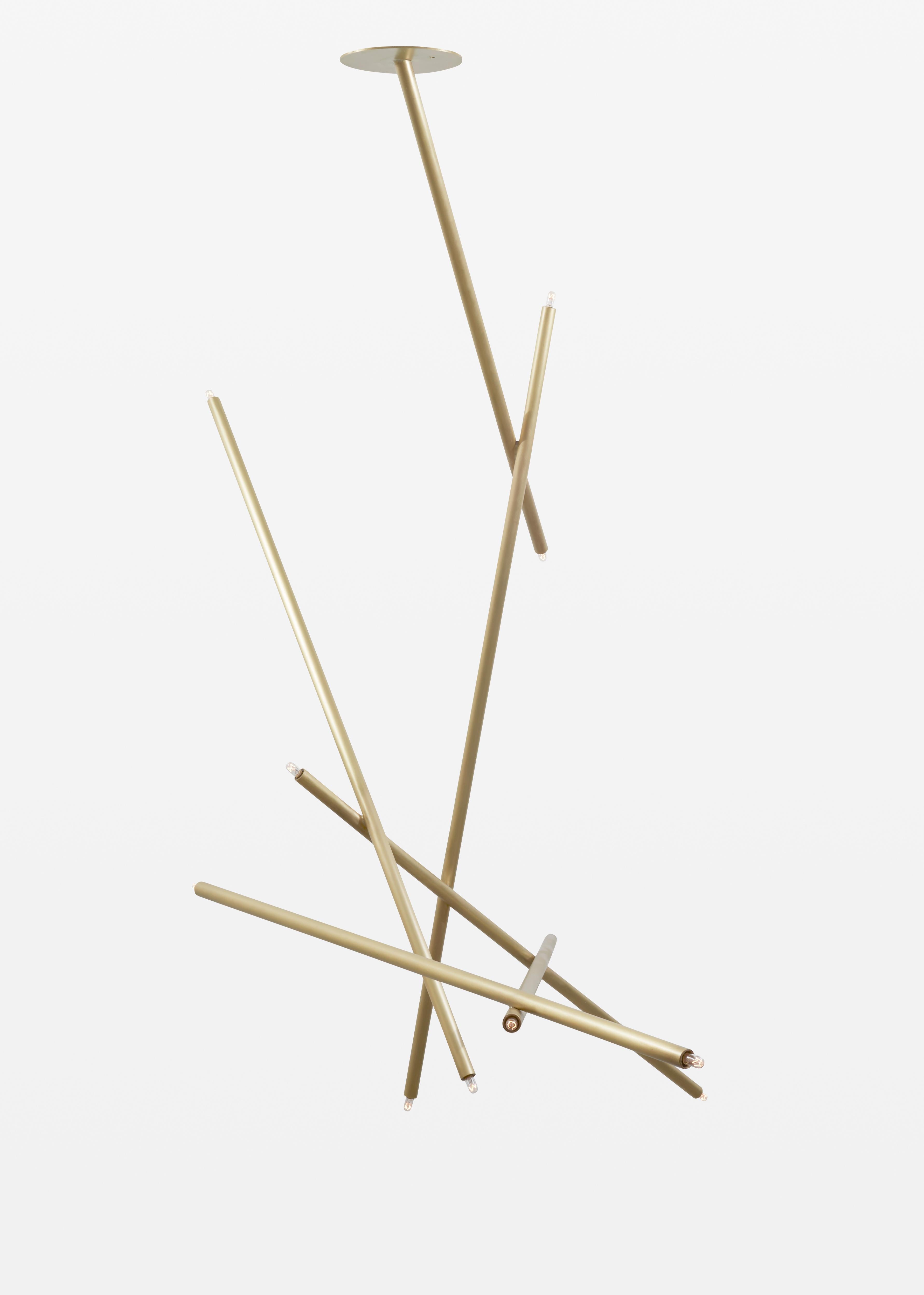 For Sale: Gold (Burnished Brass) 6-Stick Chandelier in Brass by Cam Crockford 2